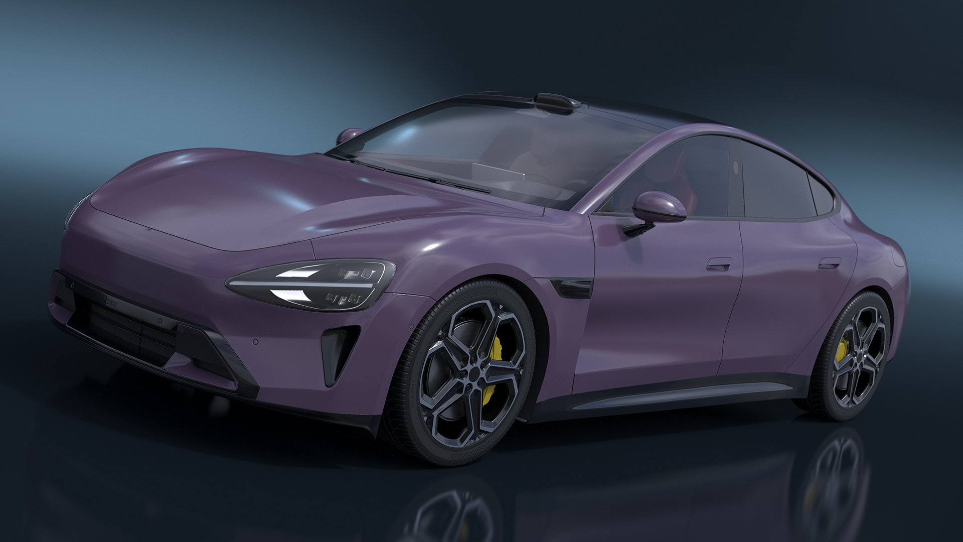 3D Electric Car Sedan Purple Simplified