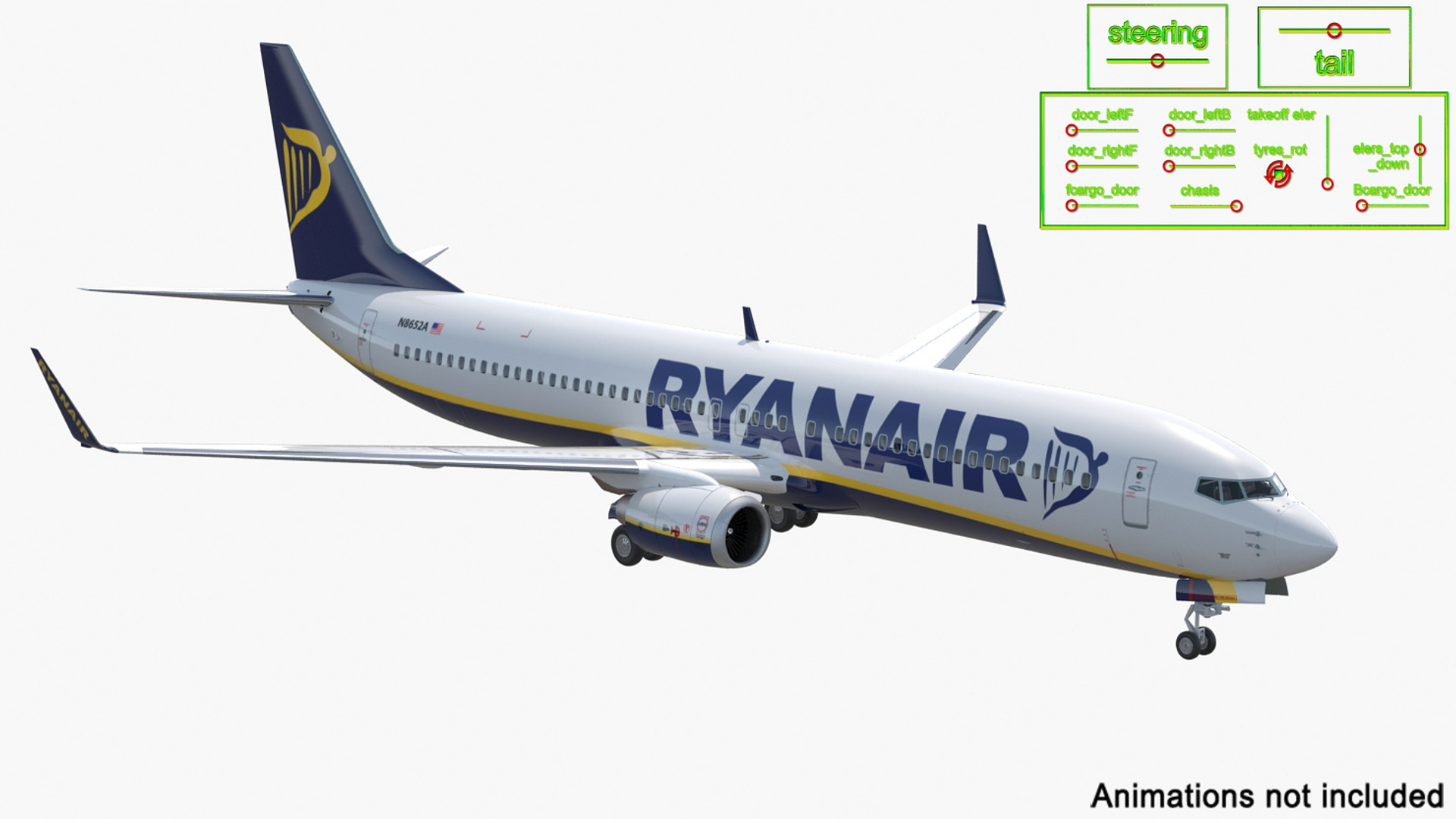 3D Ryanair Boeing 737-900 with Interior Rigged model