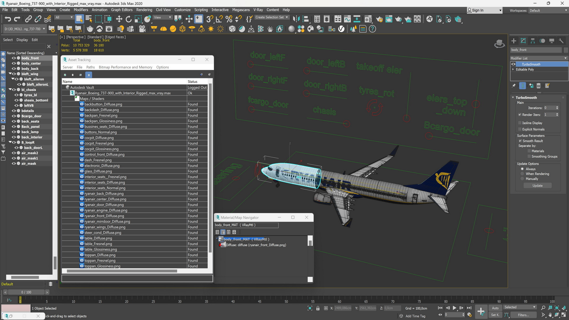 3D Ryanair Boeing 737-900 with Interior Rigged model