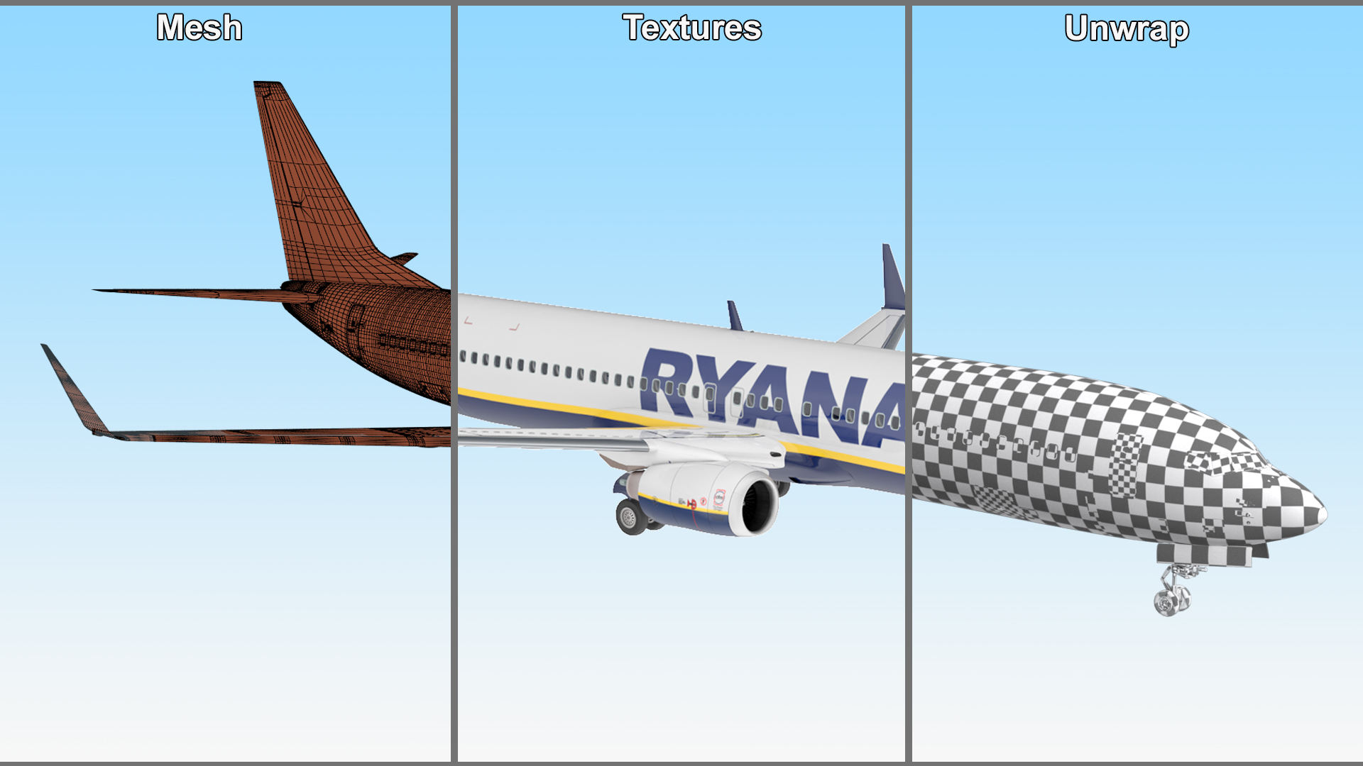 3D Ryanair Boeing 737-900 with Interior Rigged model