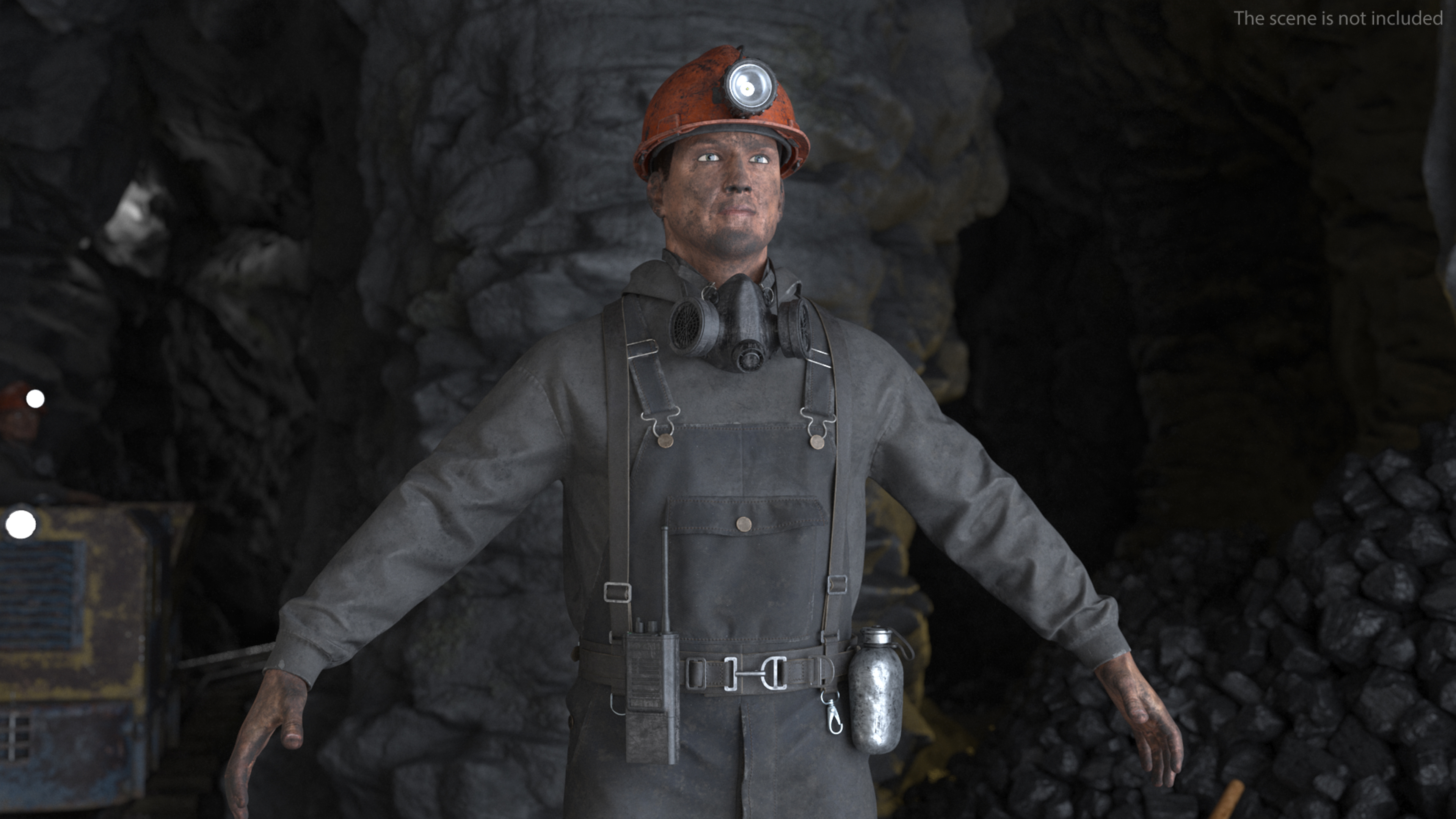 Miner Belt with Helmet and Equipment Dirty 3D