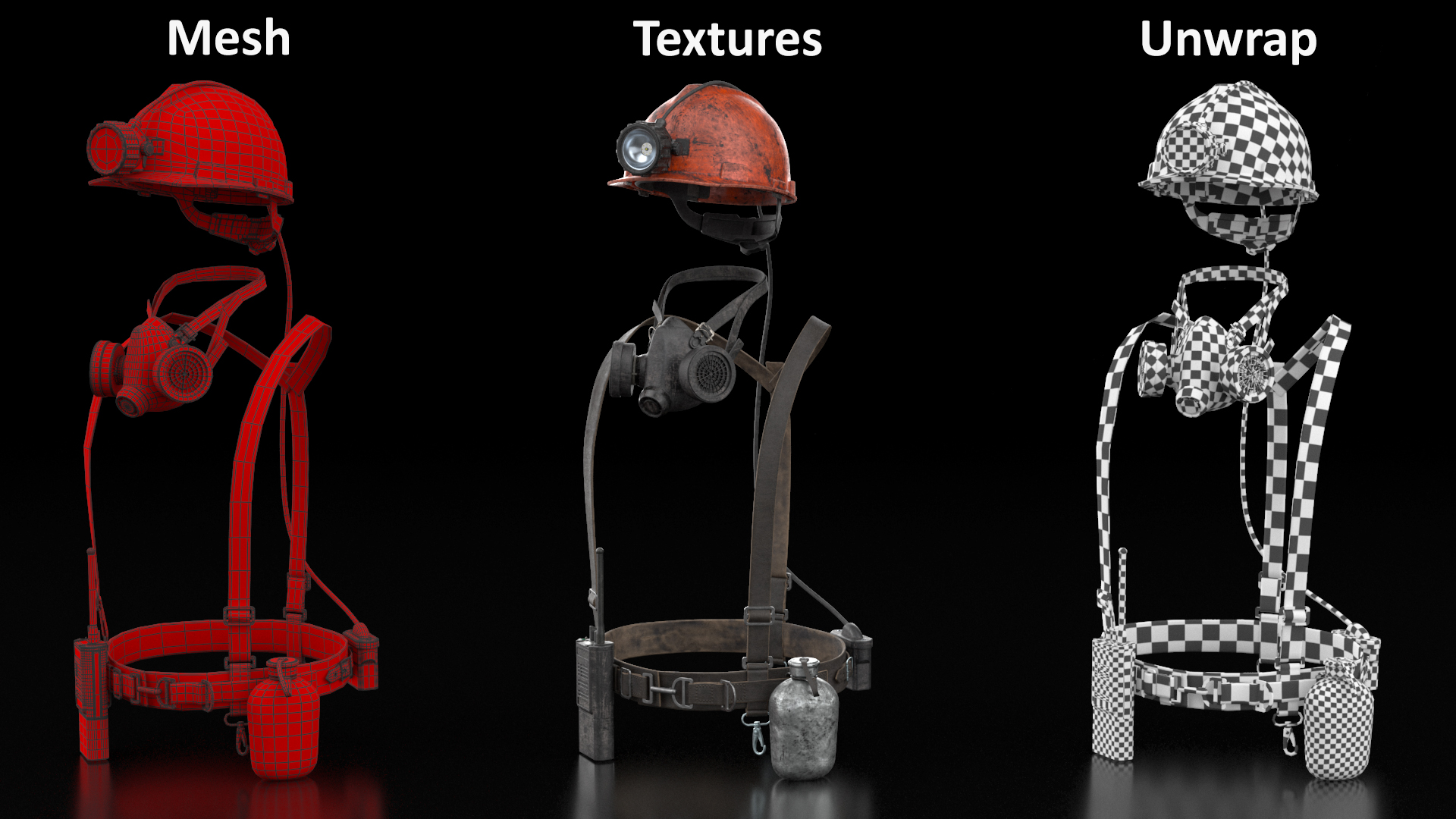 Miner Belt with Helmet and Equipment Dirty 3D