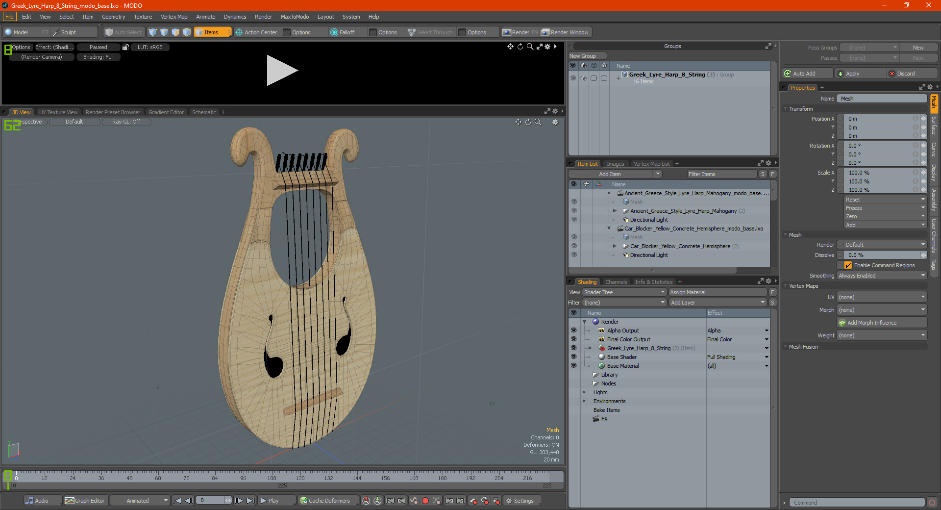 Greek Lyre Harp 8 String 3D model