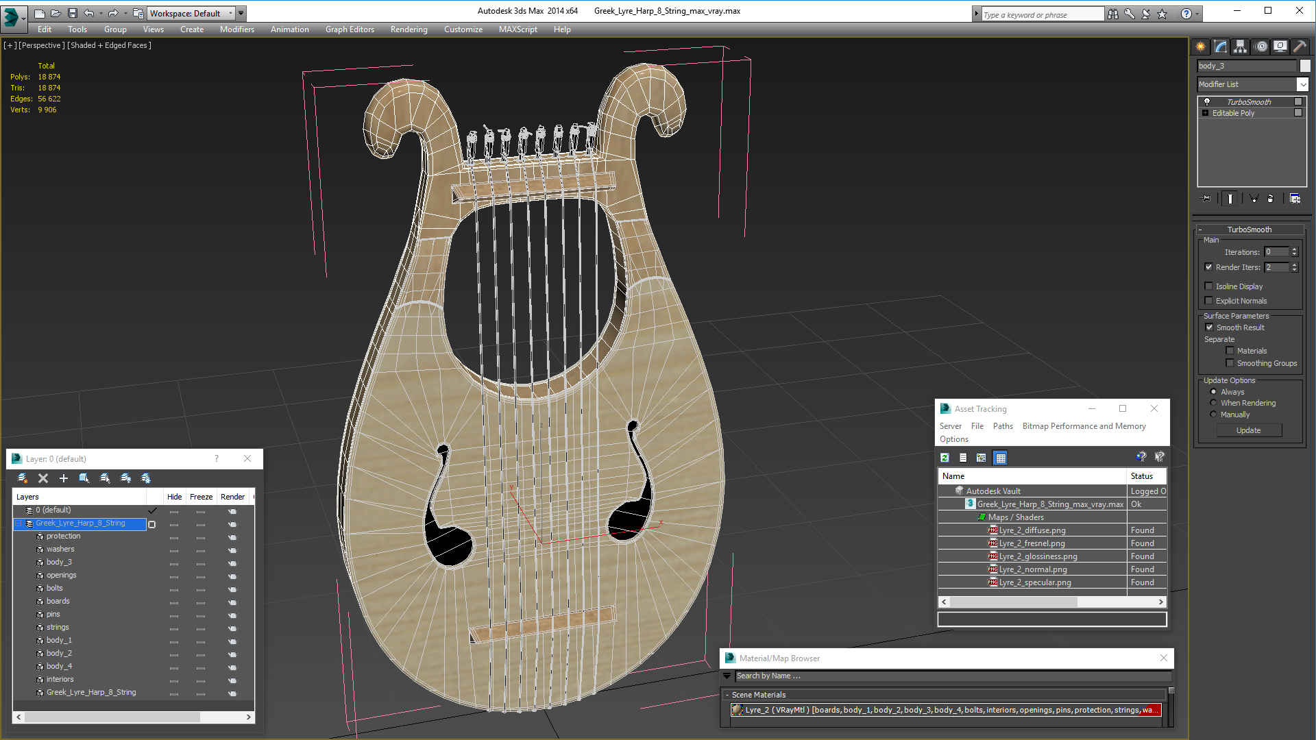 Greek Lyre Harp 8 String 3D model