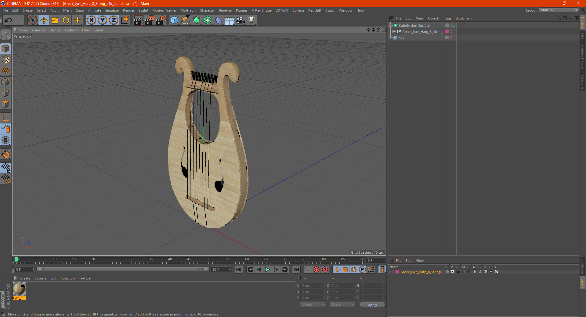 Greek Lyre Harp 8 String 3D model