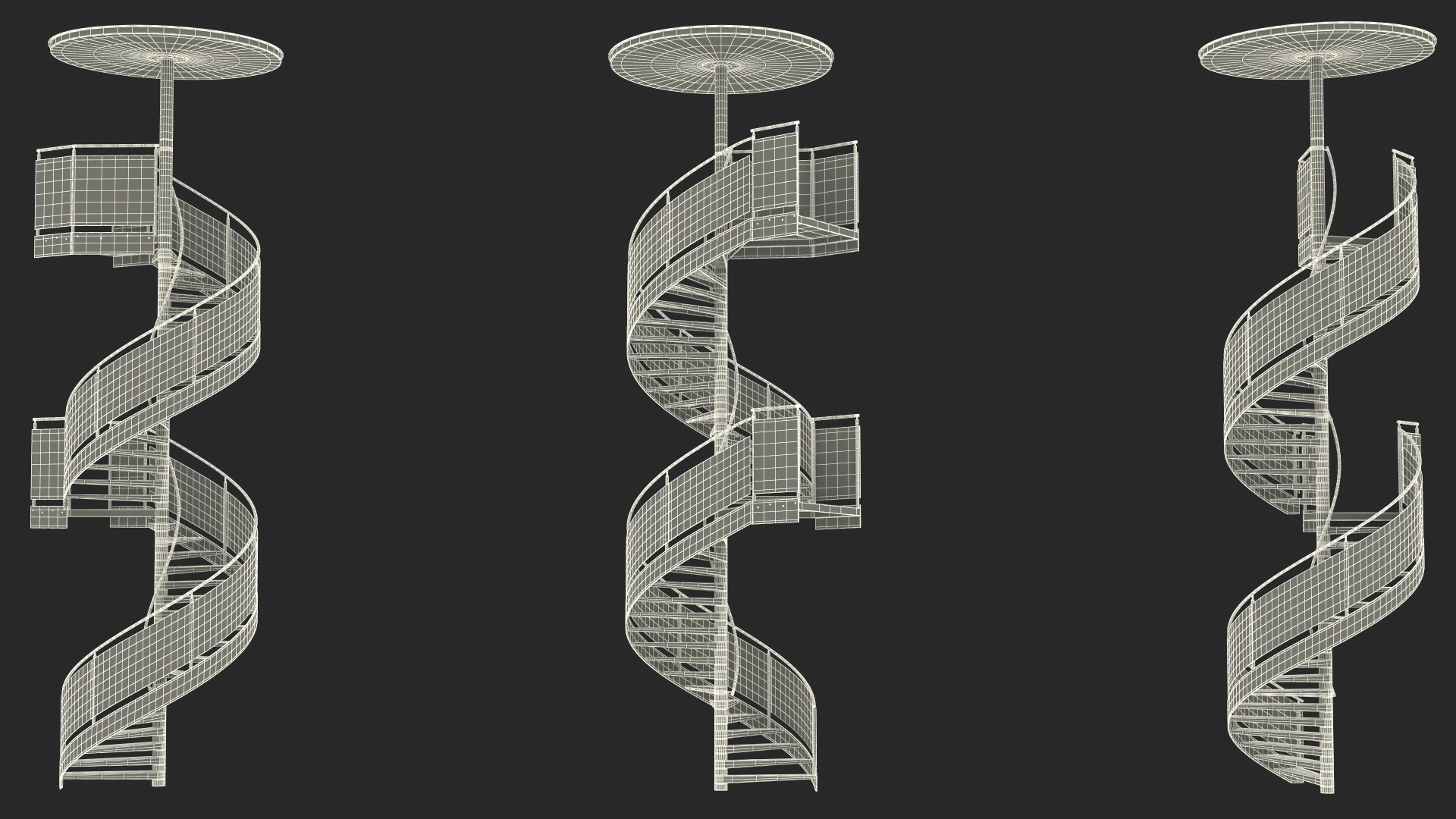 Closed Side Spiral Fire Escape Stairs 3D