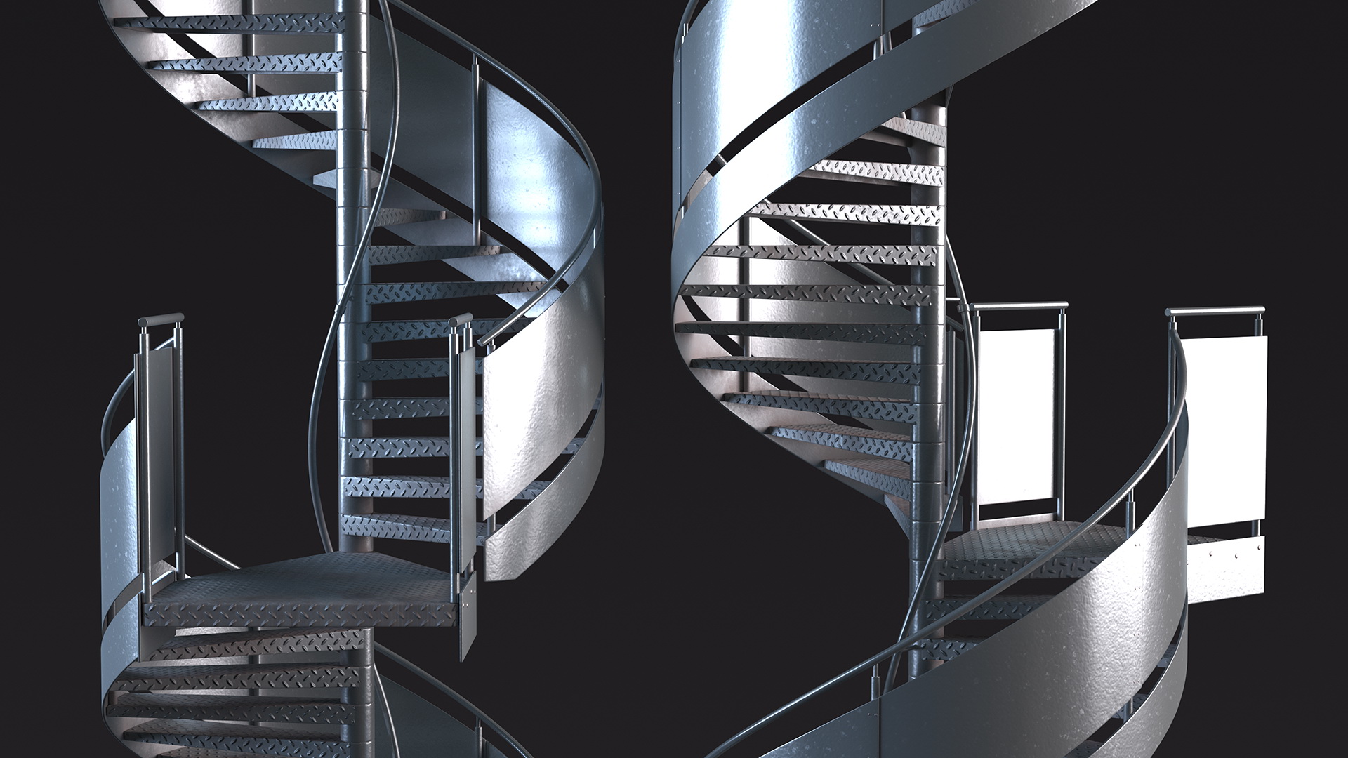 Closed Side Spiral Fire Escape Stairs 3D