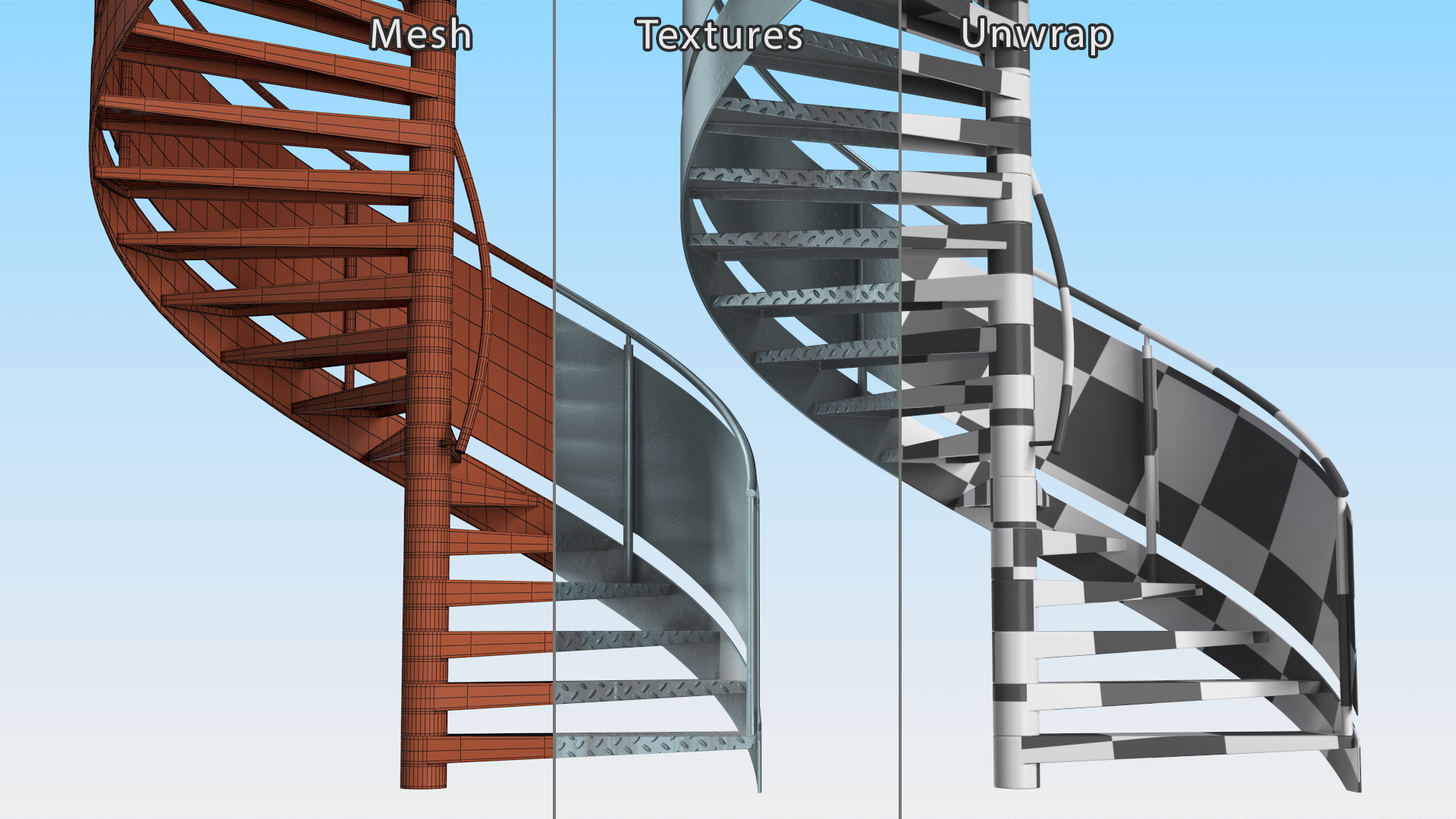 Closed Side Spiral Fire Escape Stairs 3D