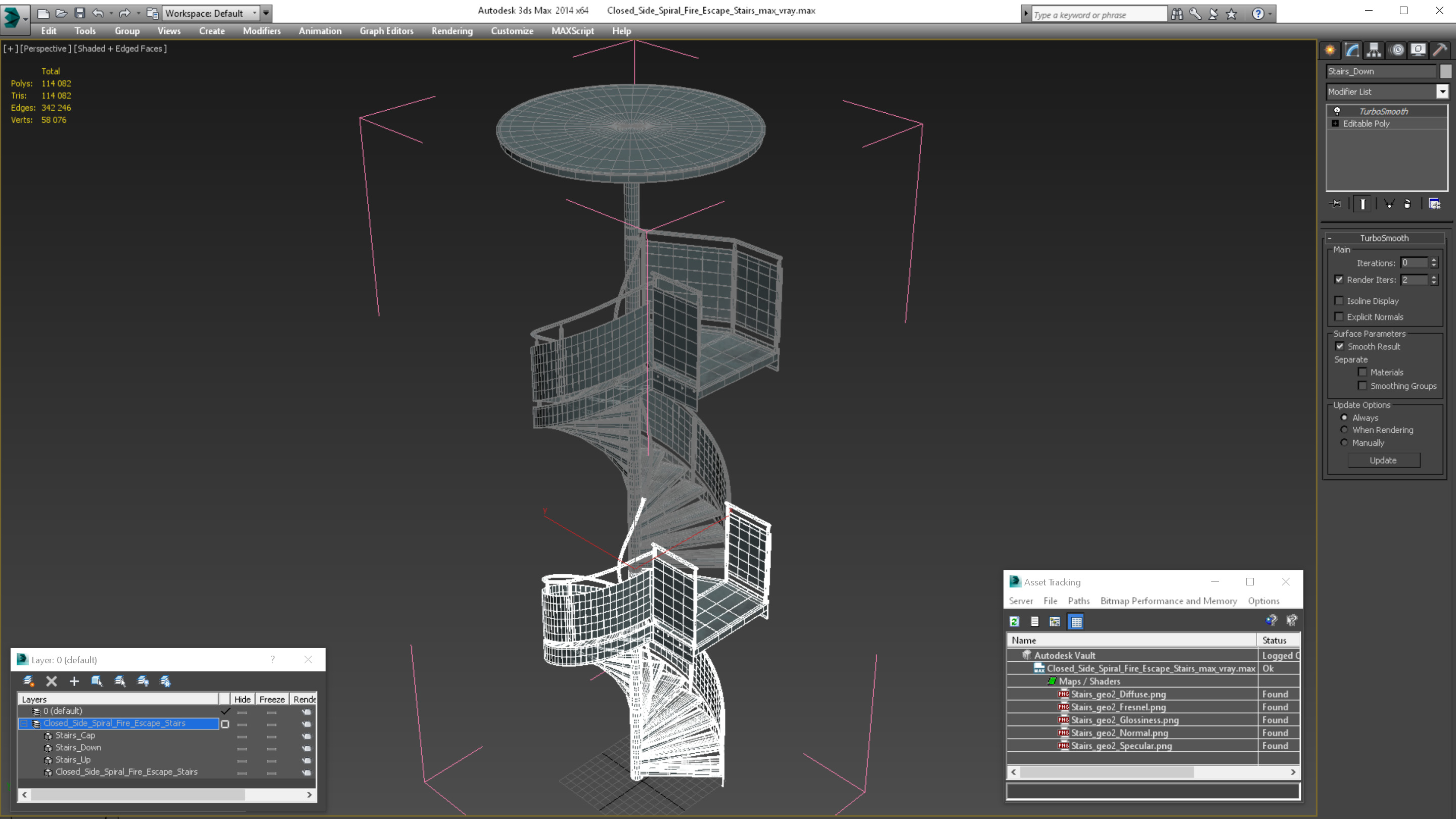 Closed Side Spiral Fire Escape Stairs 3D