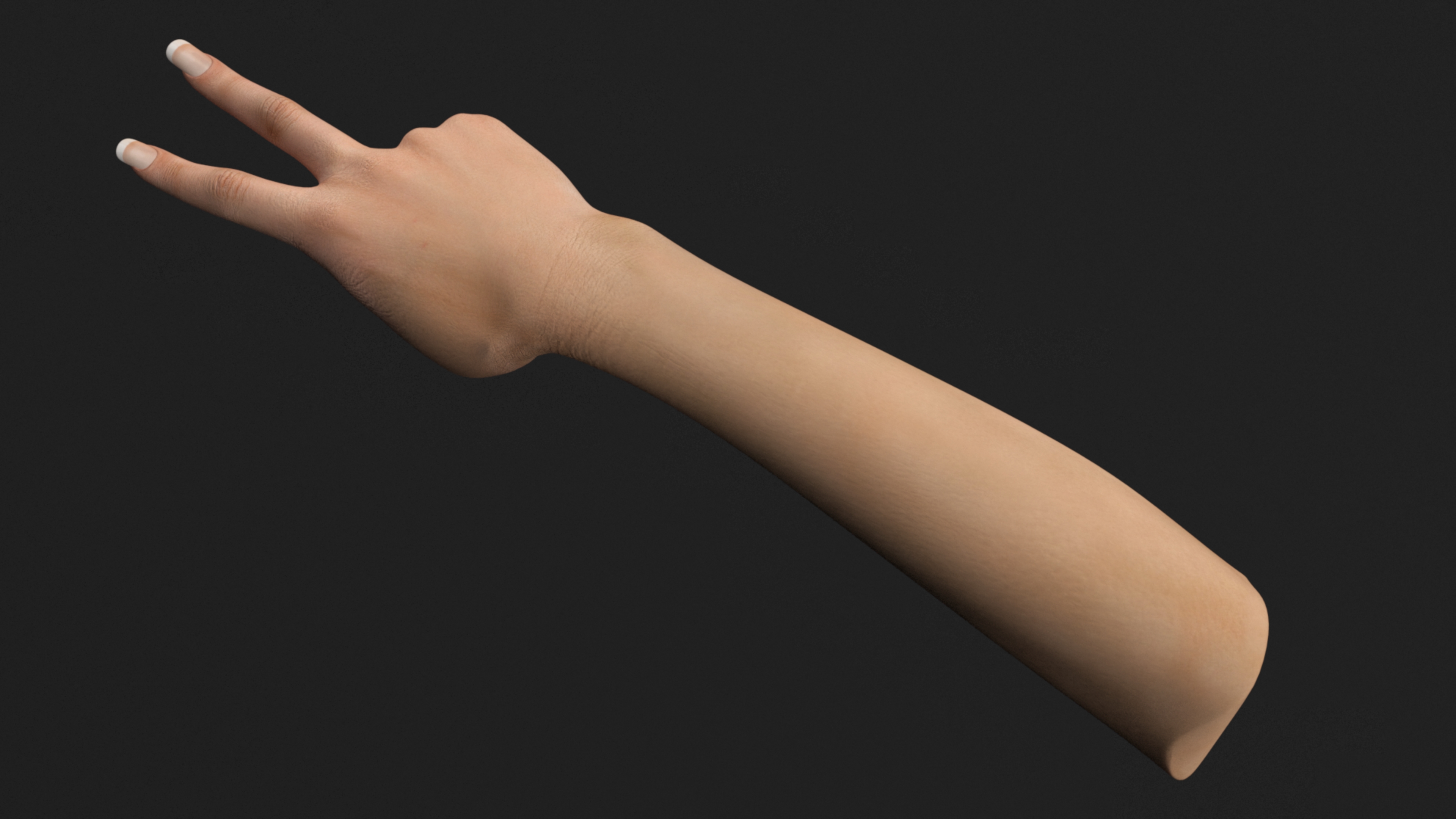 3D Tanned Skin Hand Female Victory Sign Pose