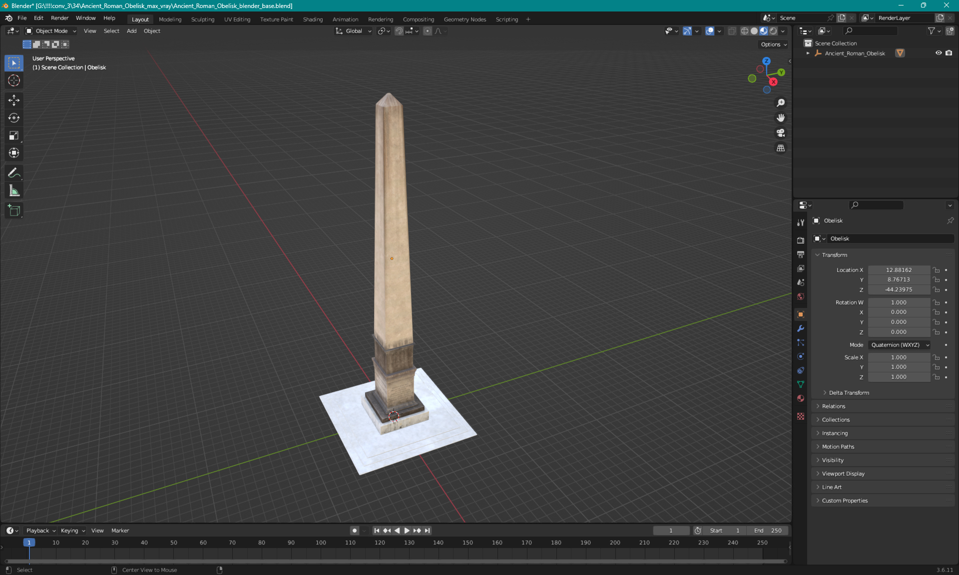 3D Ancient Roman Obelisk