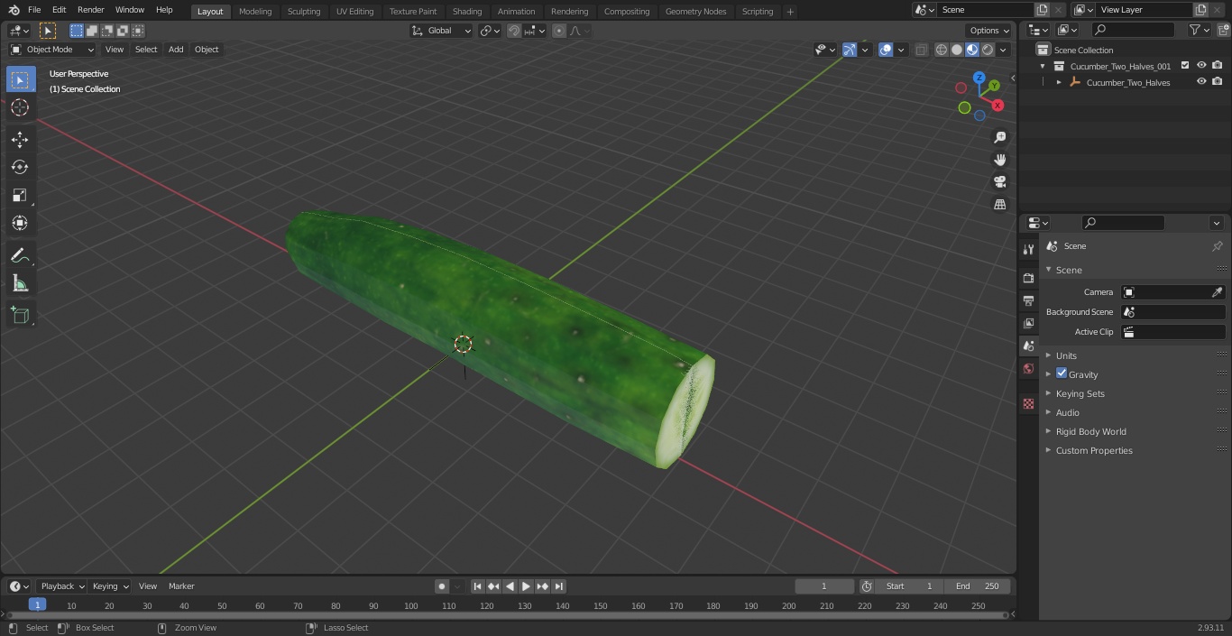 Cucumber Two Halves 3D model