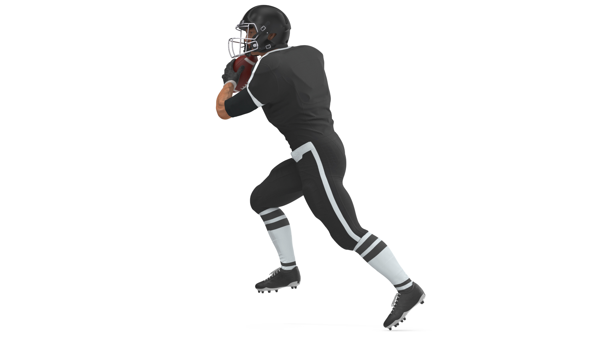 3D model American Football Player Black Uniform Running The Ball