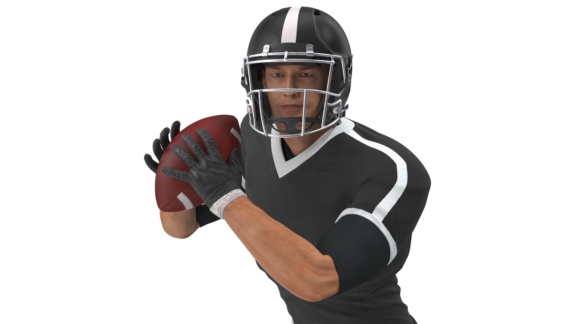 3D model American Football Player Black Uniform Running The Ball