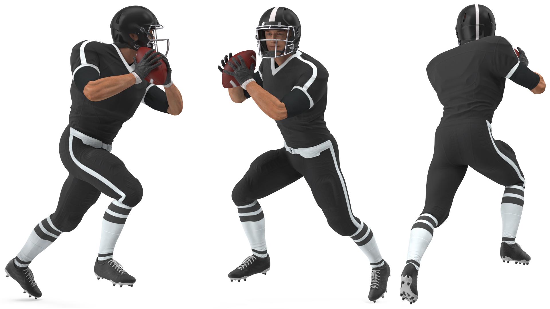 3D model American Football Player Black Uniform Running The Ball