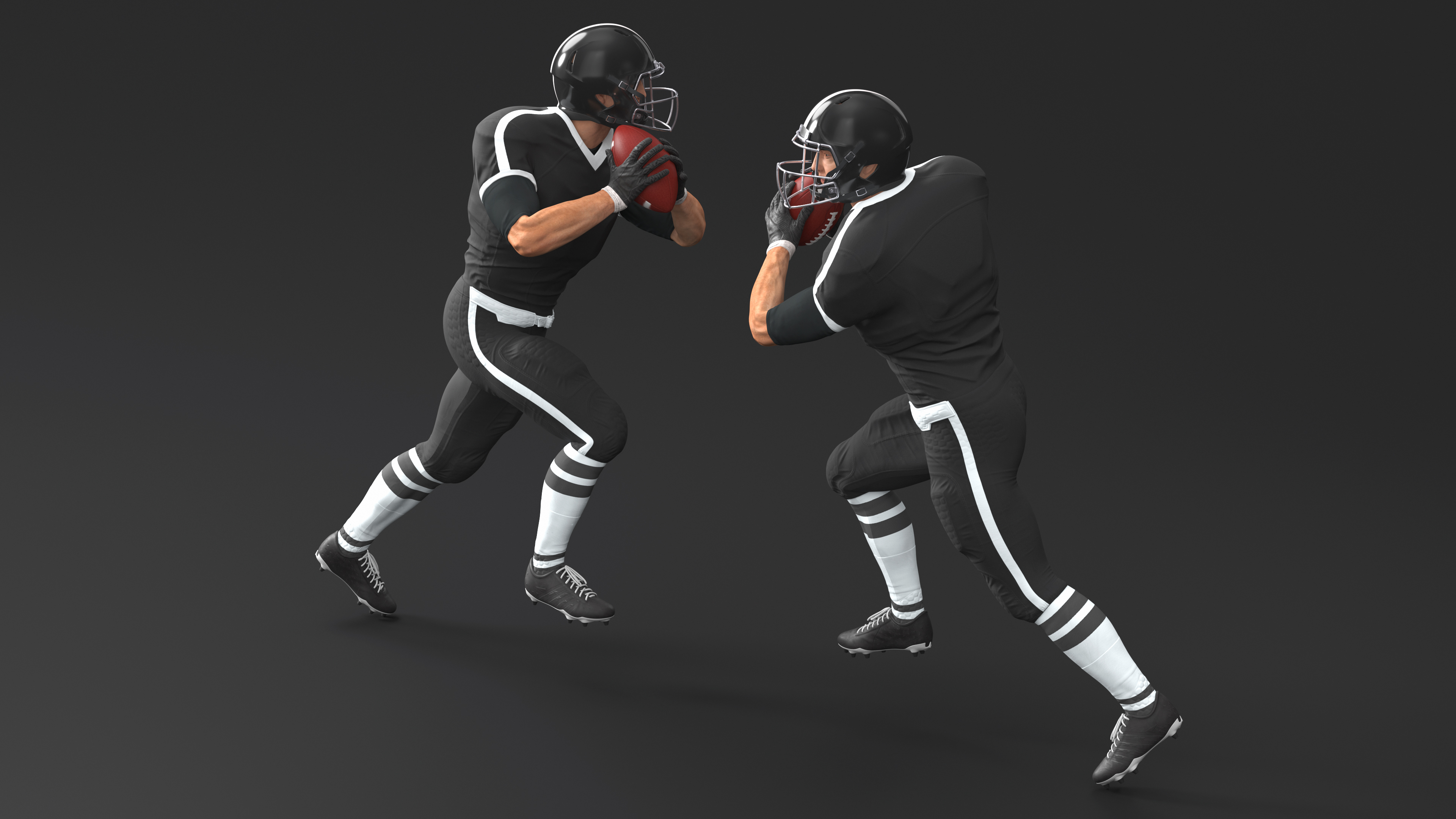 3D model American Football Player Black Uniform Running The Ball