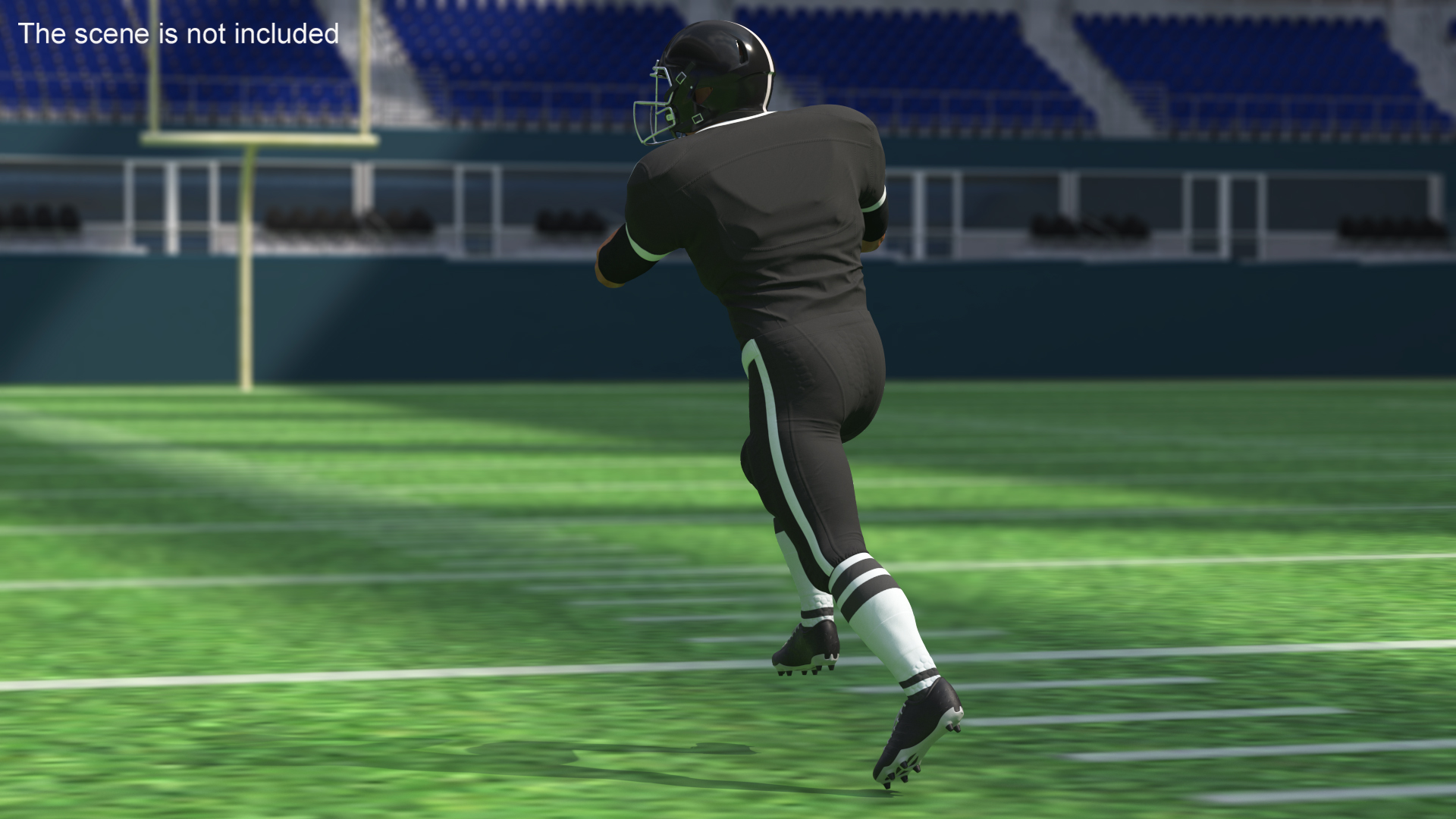 3D model American Football Player Black Uniform Running The Ball