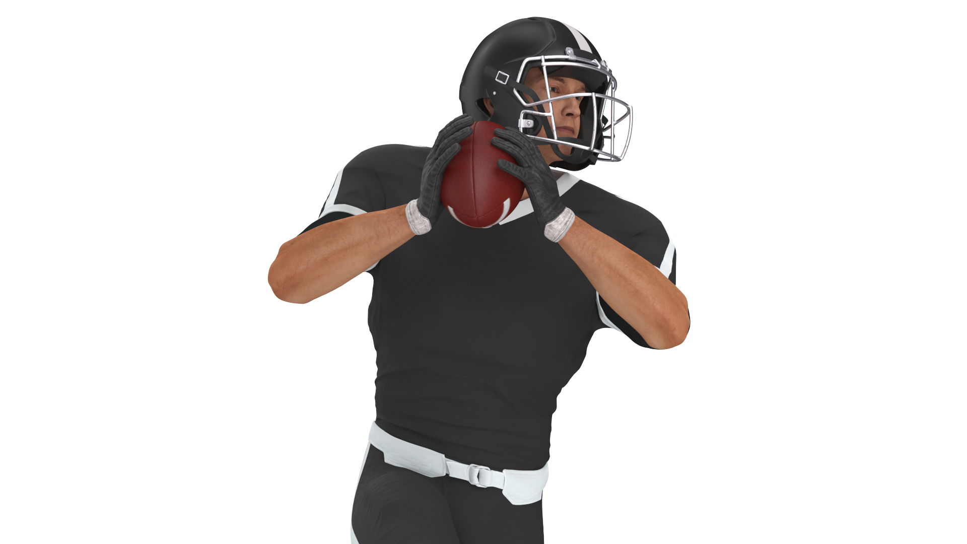 3D model American Football Player Black Uniform Running The Ball