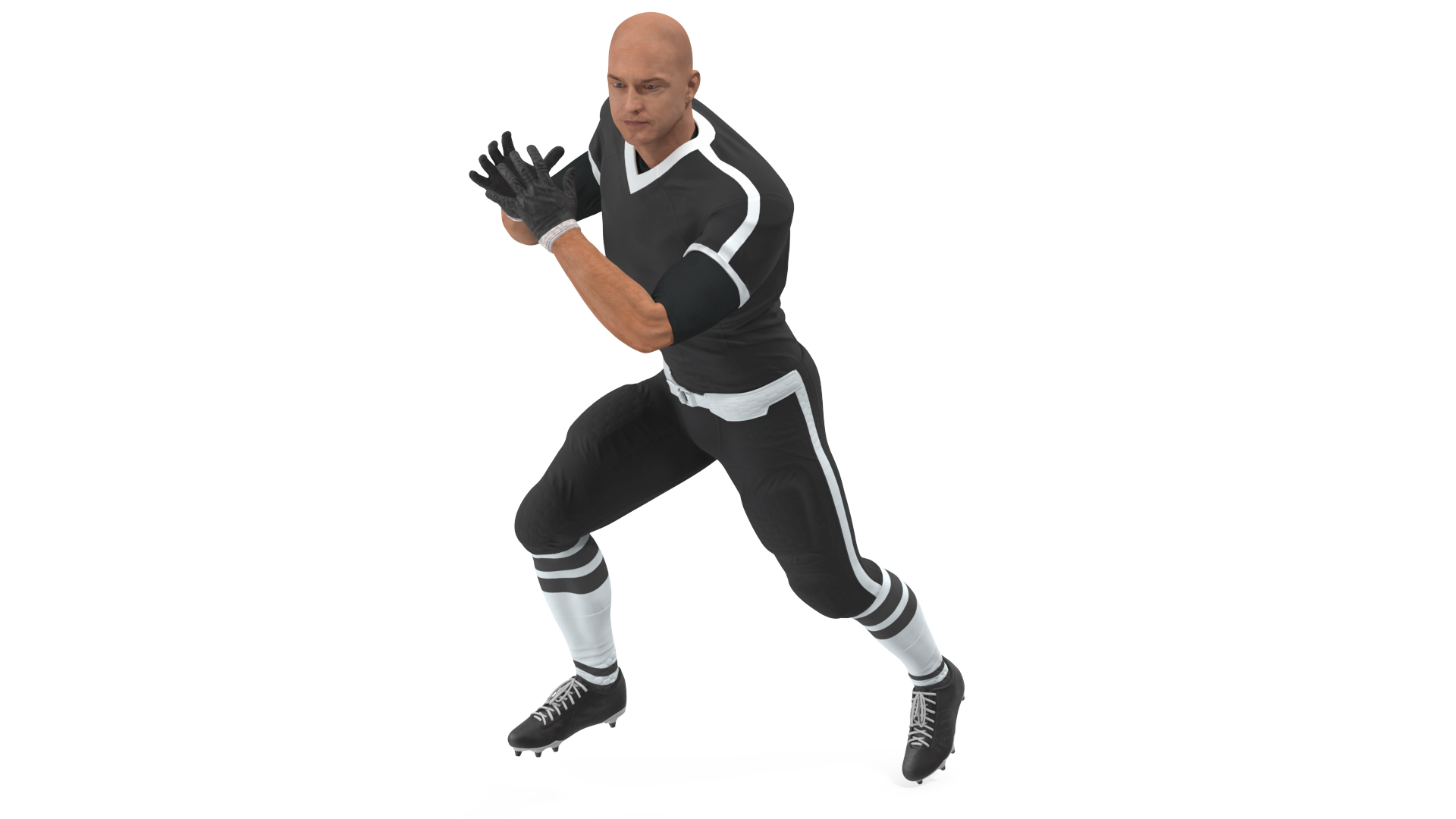 3D model American Football Player Black Uniform Running The Ball