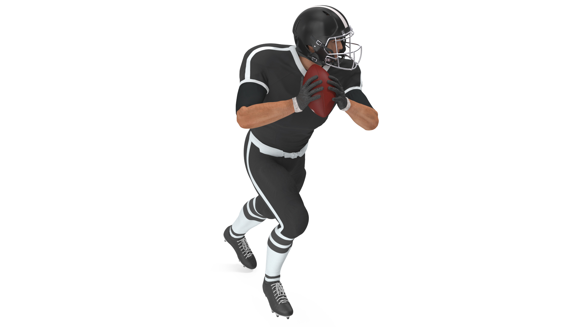 3D model American Football Player Black Uniform Running The Ball