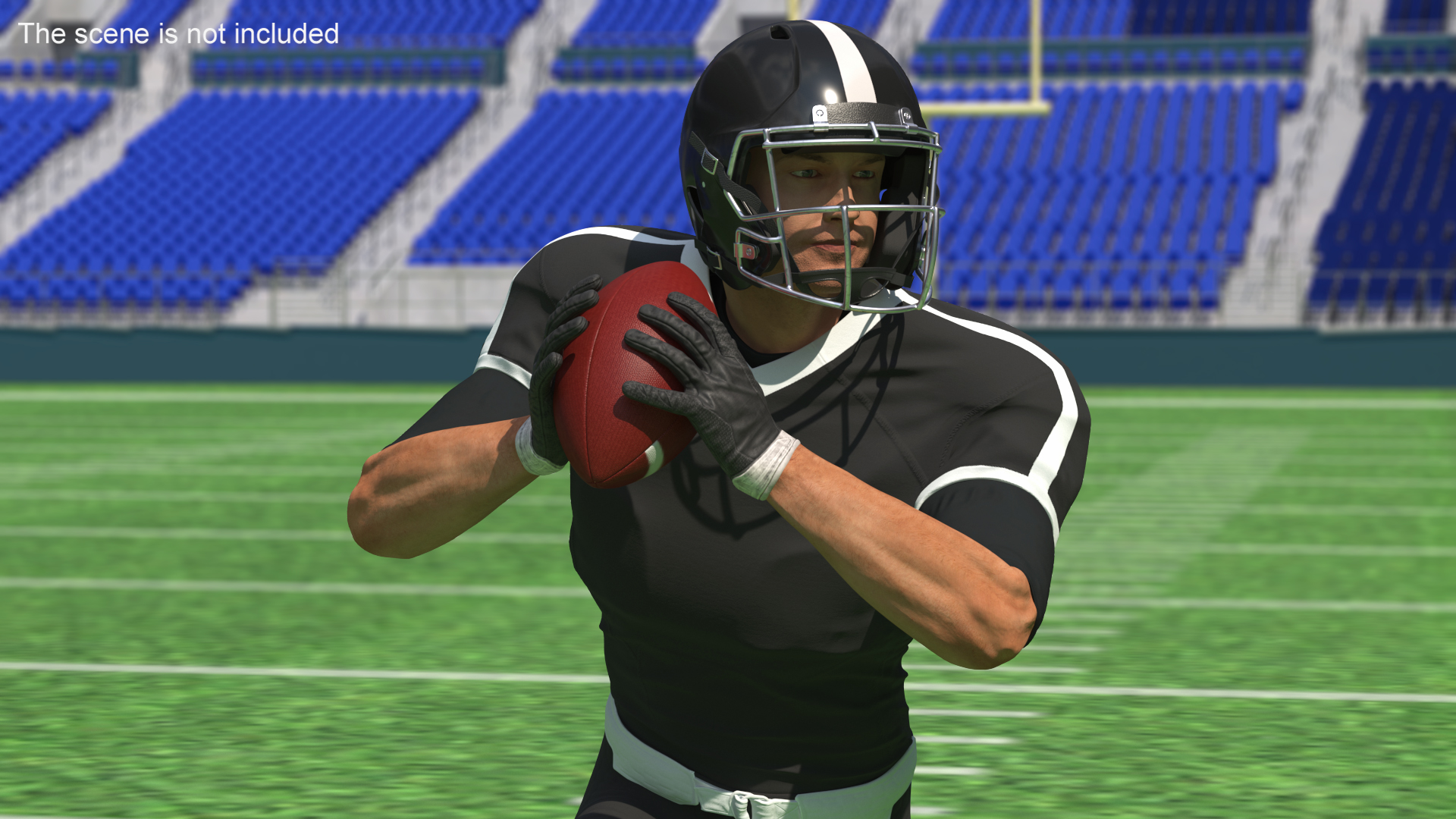 3D model American Football Player Black Uniform Running The Ball