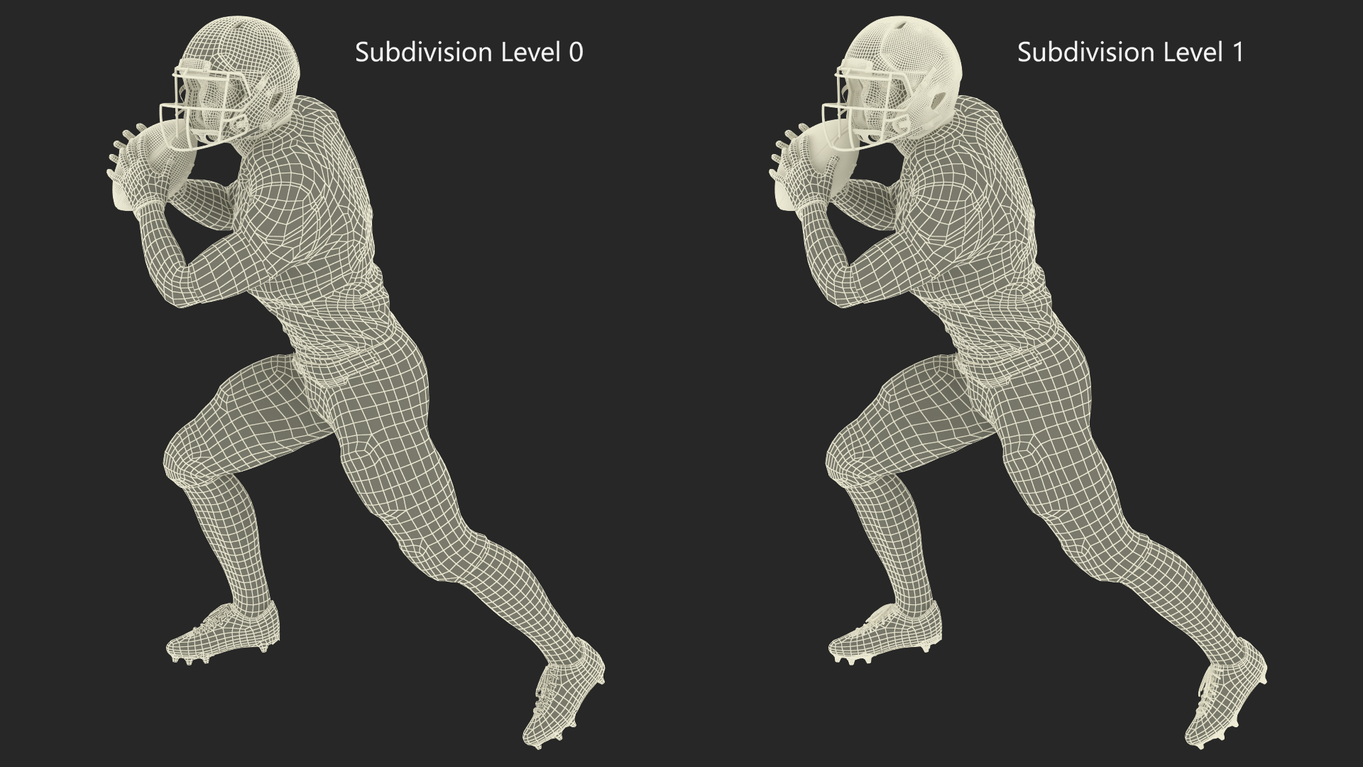 3D model American Football Player Black Uniform Running The Ball