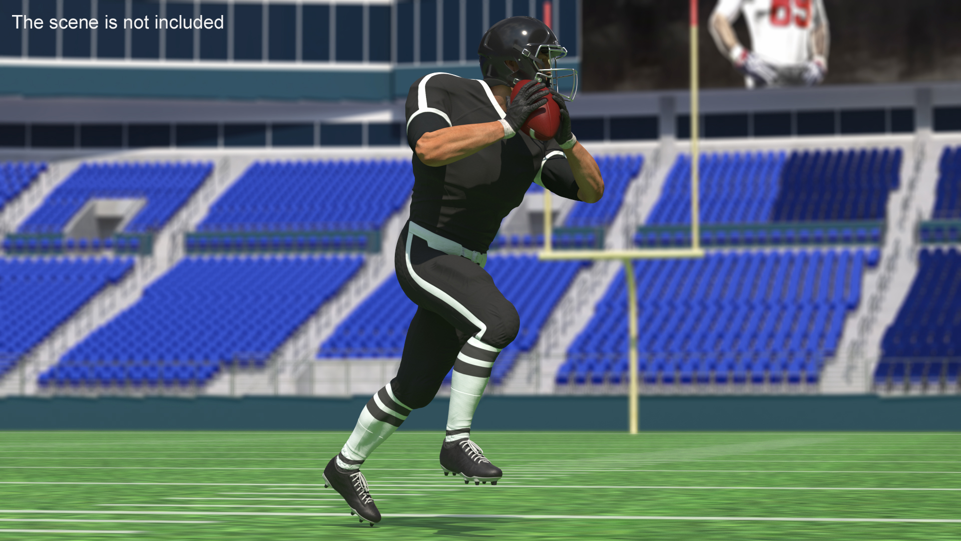 3D model American Football Player Black Uniform Running The Ball