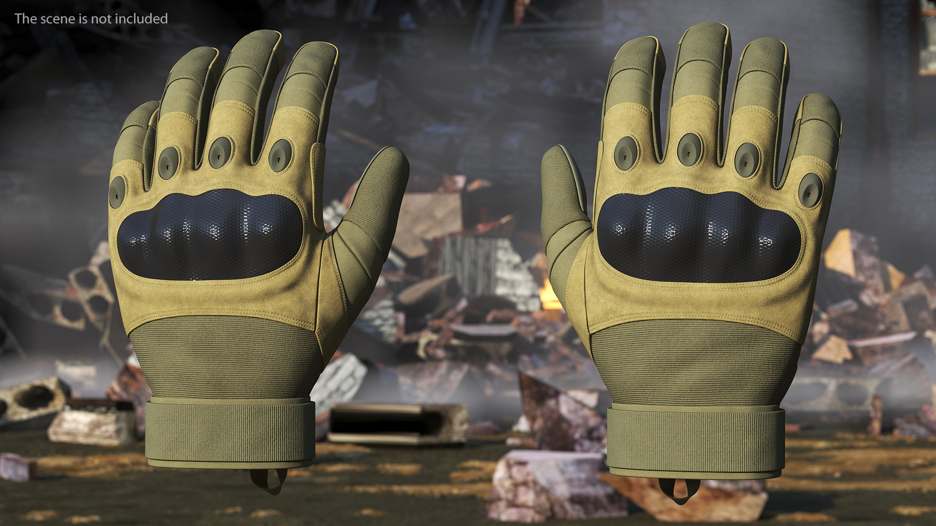 Armor Gloves Khaki Fur 3D