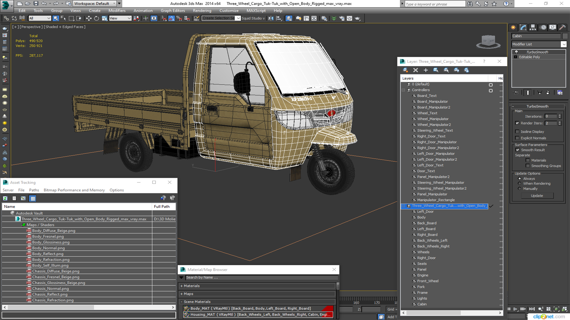 Three Wheel Cargo Tuk-Tuk with Open Body Rigged 3D