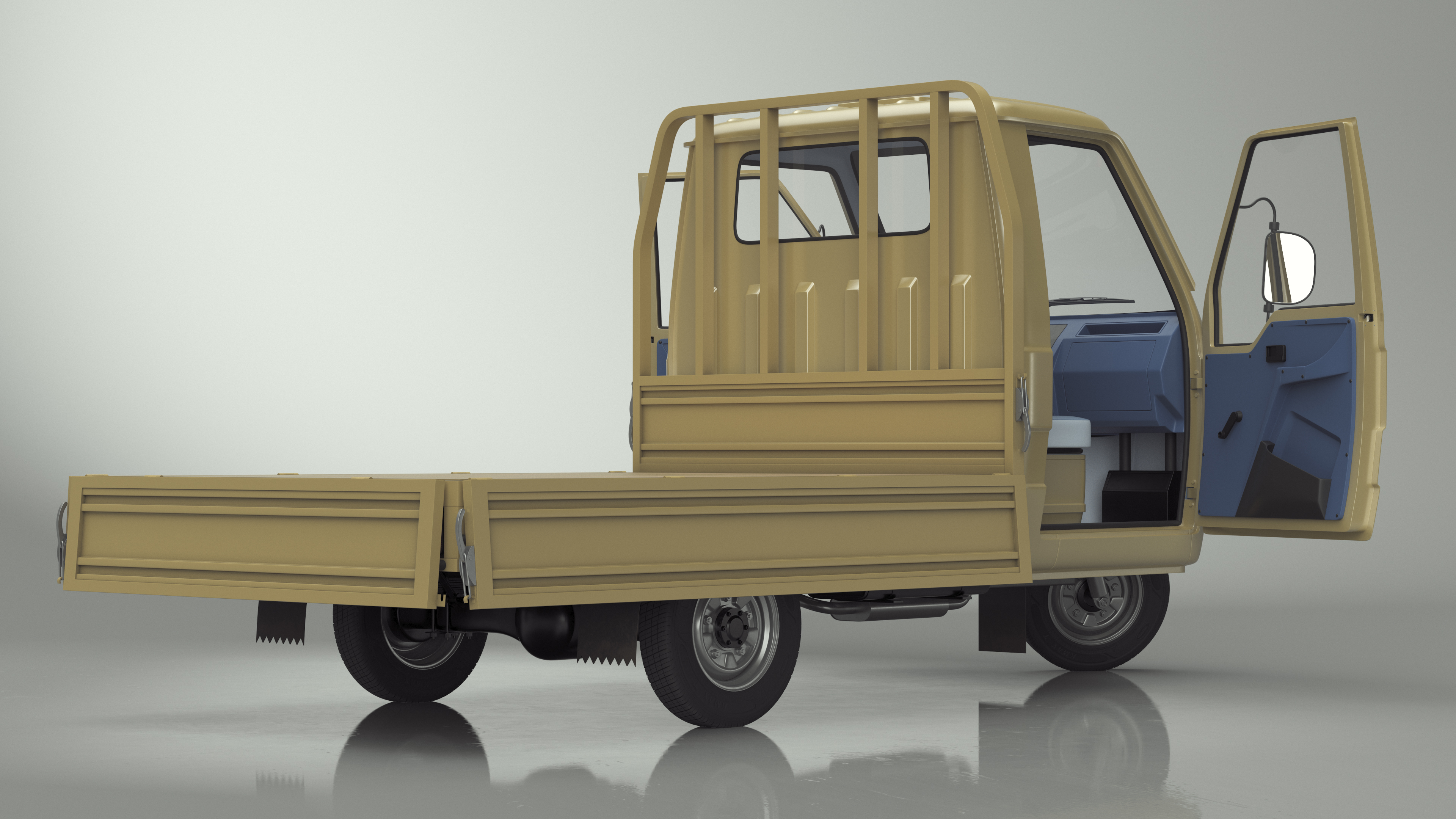 Three Wheel Cargo Tuk-Tuk with Open Body Rigged 3D