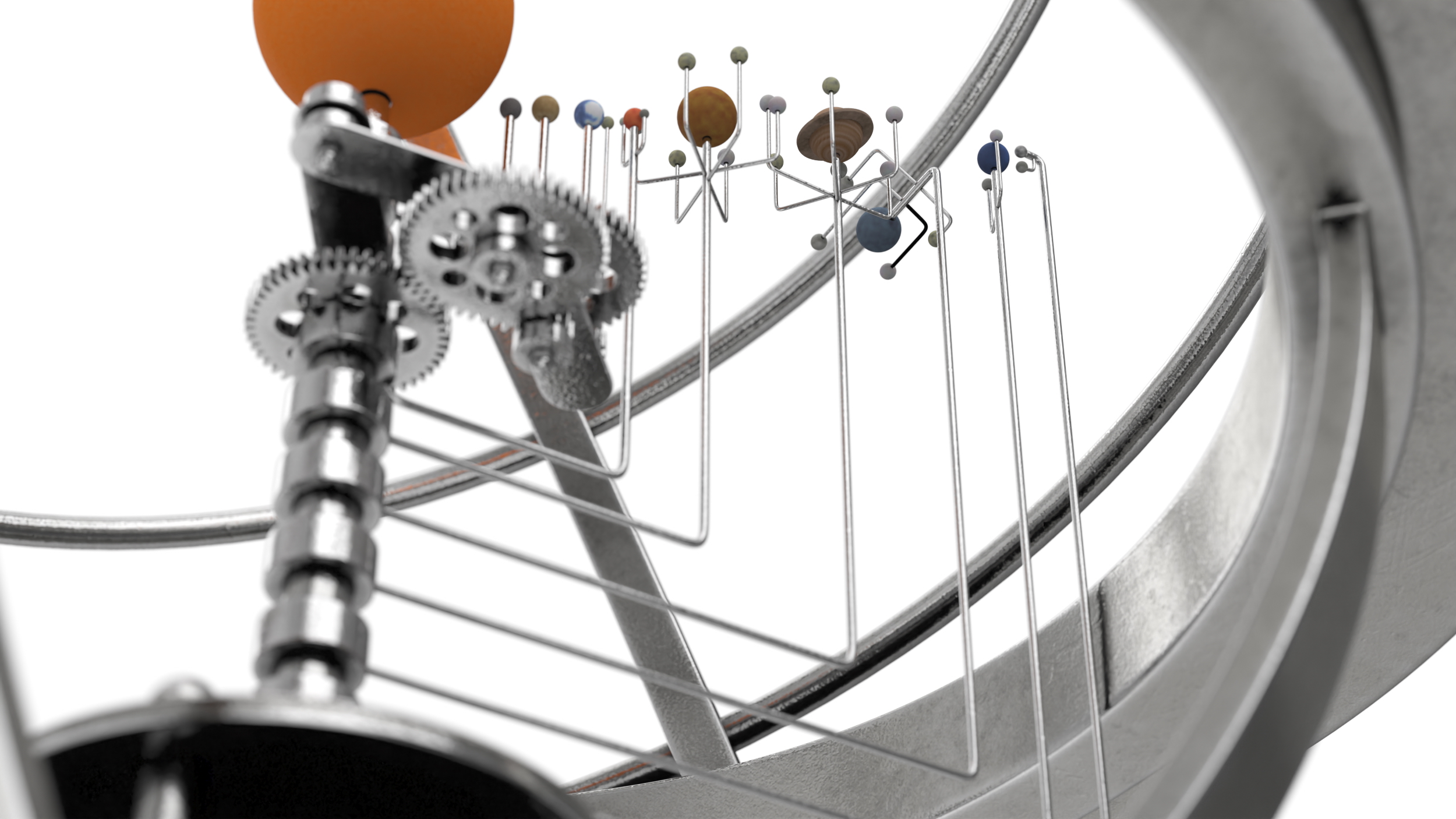 3D model Silver Solar System Orrery with Marble Base Rigged