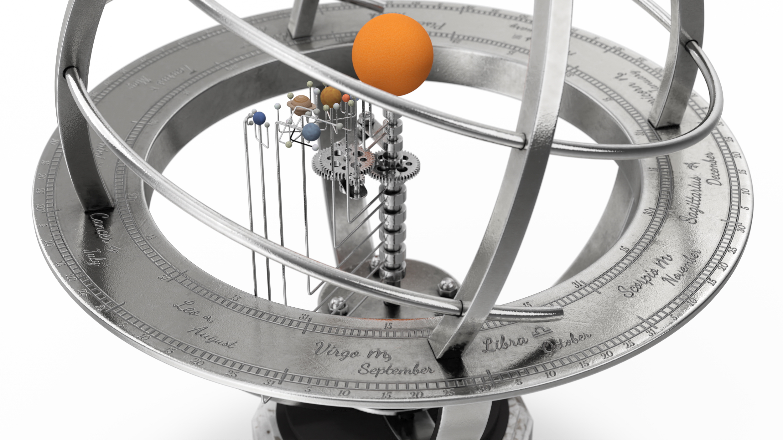 3D model Silver Solar System Orrery with Marble Base Rigged