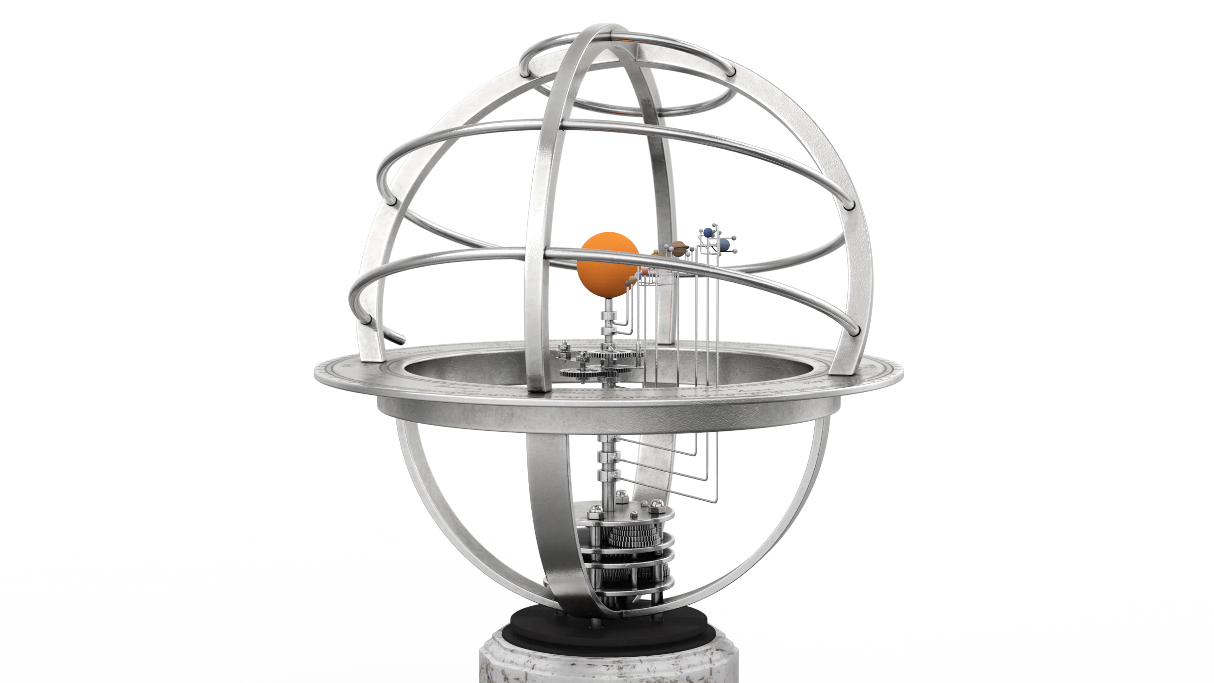 3D model Silver Solar System Orrery with Marble Base Rigged