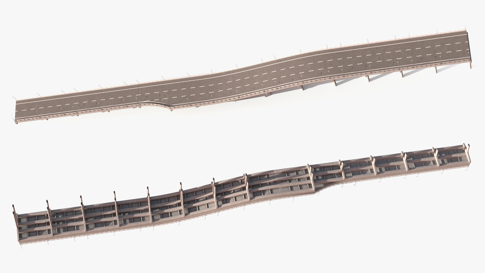 Connectable Highway Road Elements Overpass 2 to 3 Lane 3D model