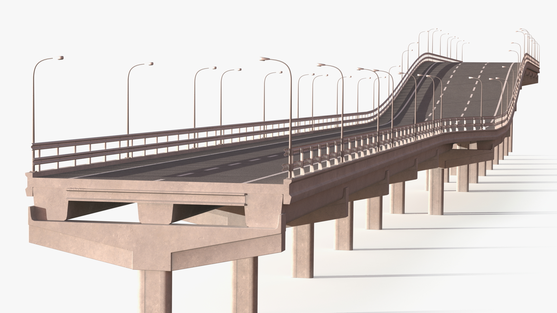 Connectable Highway Road Elements Overpass 2 to 3 Lane 3D model