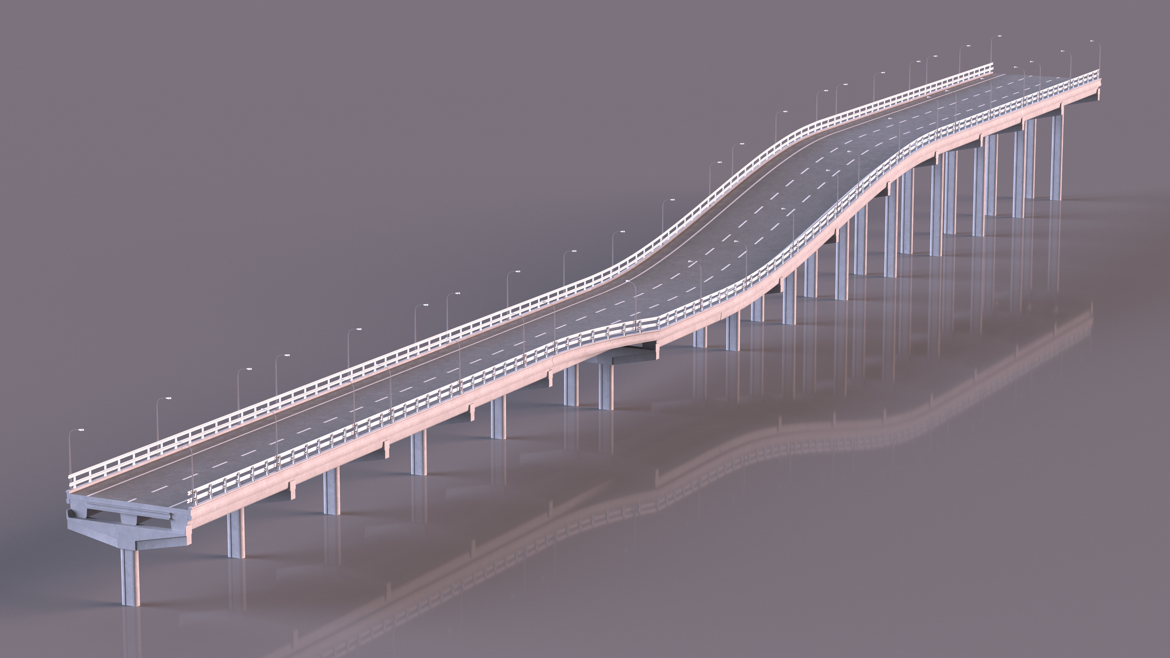 Connectable Highway Road Elements Overpass 2 to 3 Lane 3D model