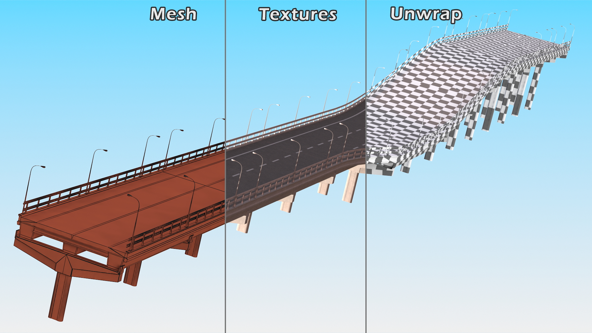 Connectable Highway Road Elements Overpass 2 to 3 Lane 3D model