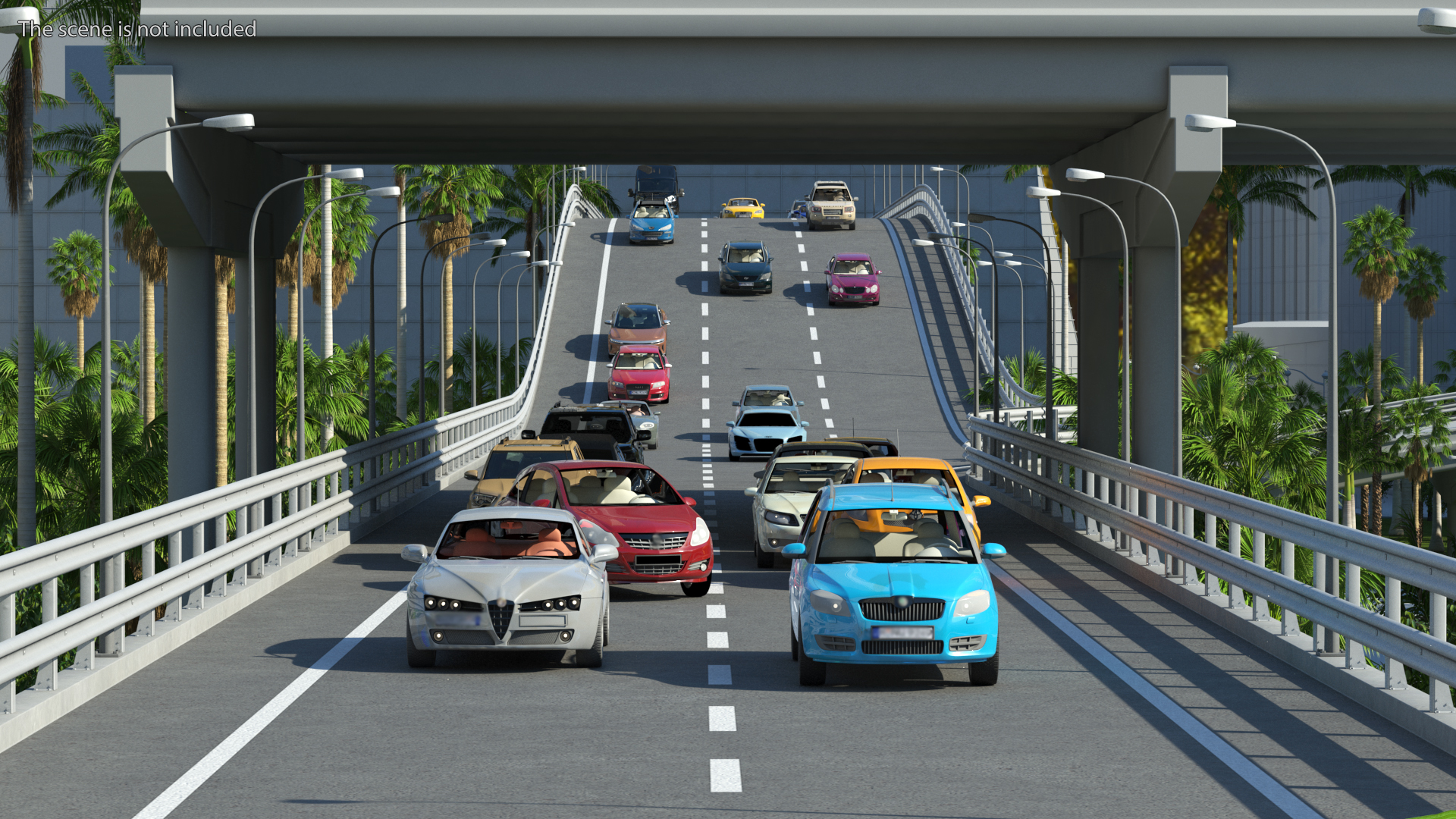 Connectable Highway Road Elements Overpass 2 to 3 Lane 3D model