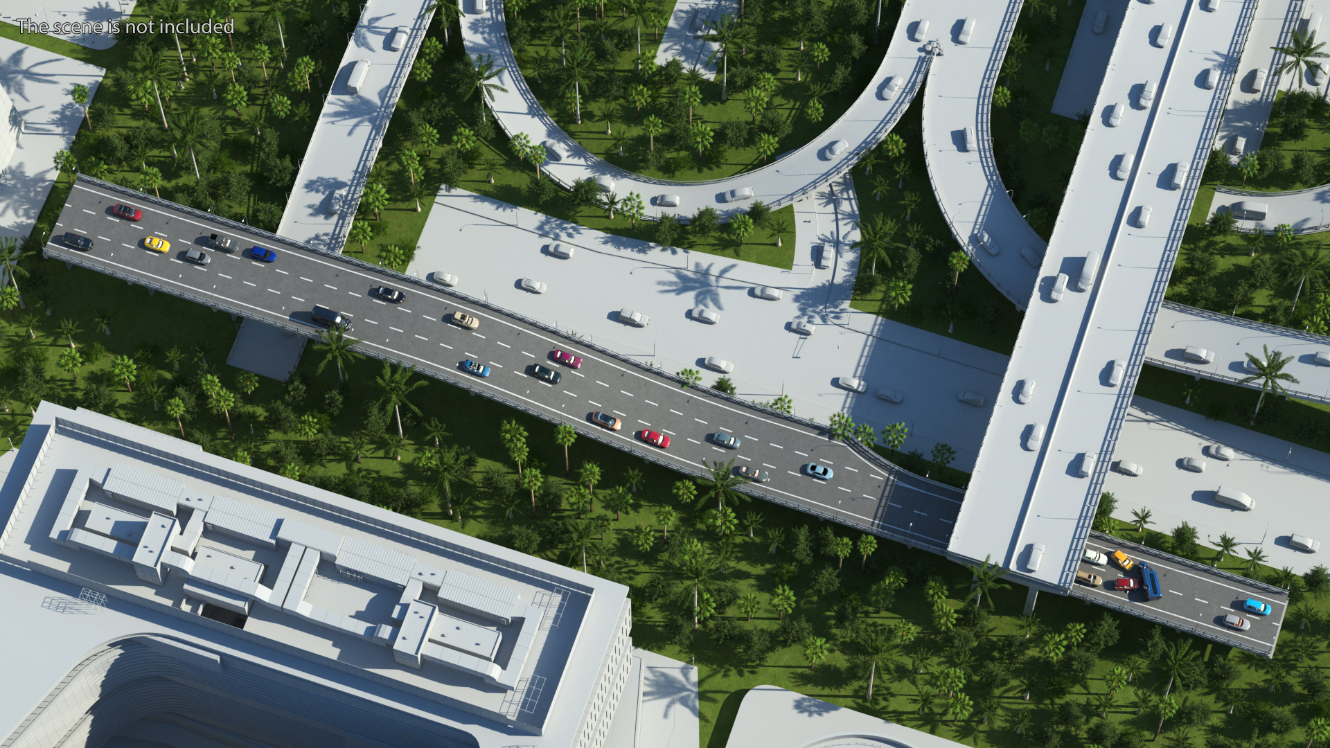 Connectable Highway Road Elements Overpass 2 to 3 Lane 3D model