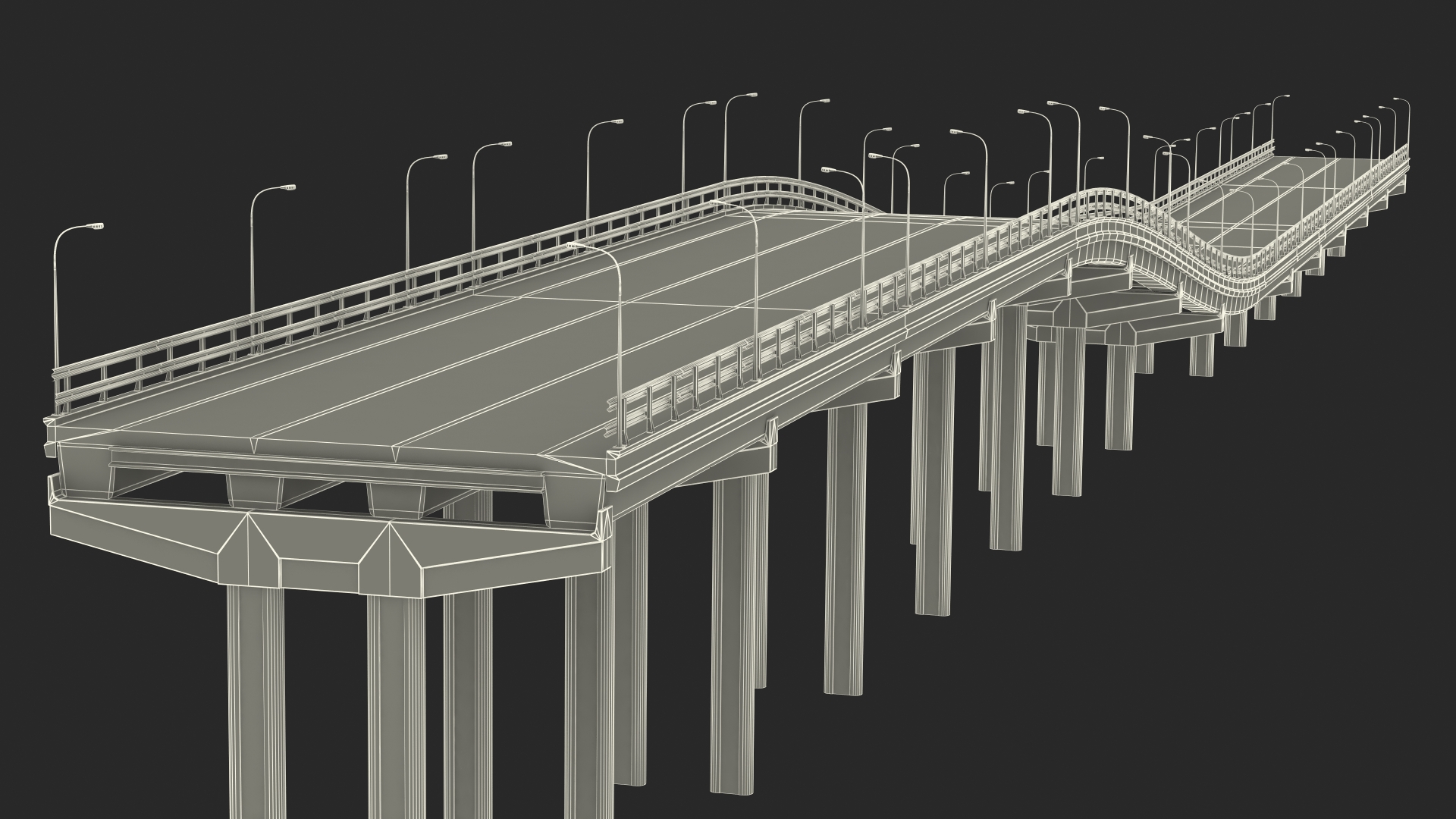 Connectable Highway Road Elements Overpass 2 to 3 Lane 3D model