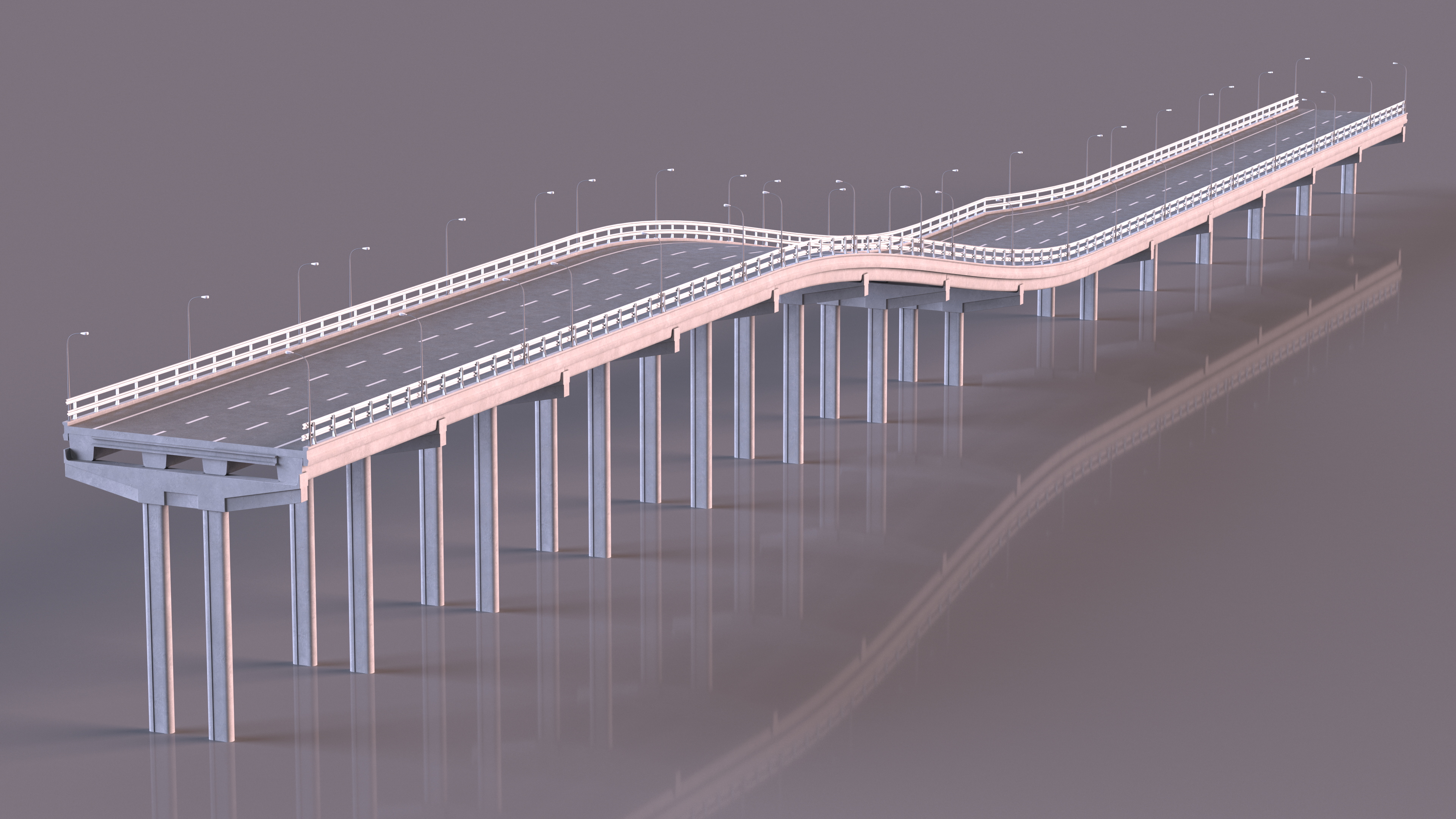 Connectable Highway Road Elements Overpass 2 to 3 Lane 3D model