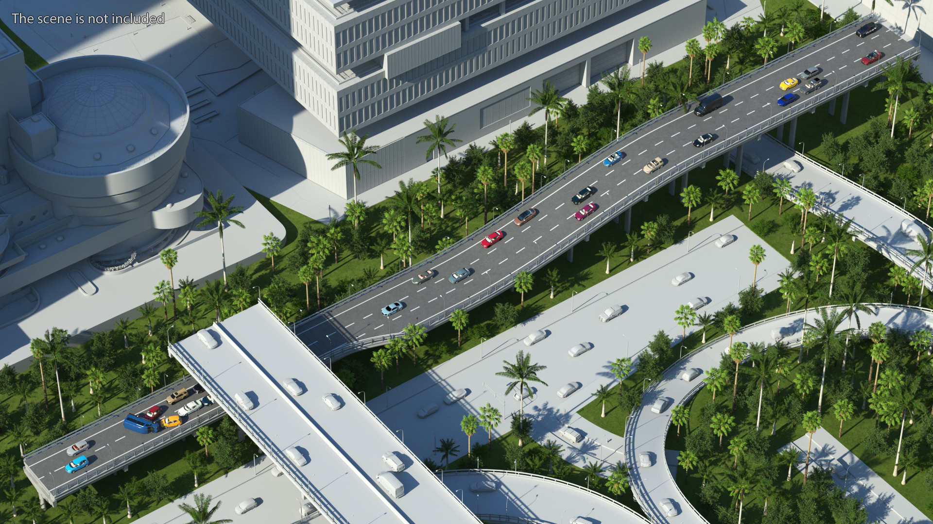 Connectable Highway Road Elements Overpass 2 to 3 Lane 3D model