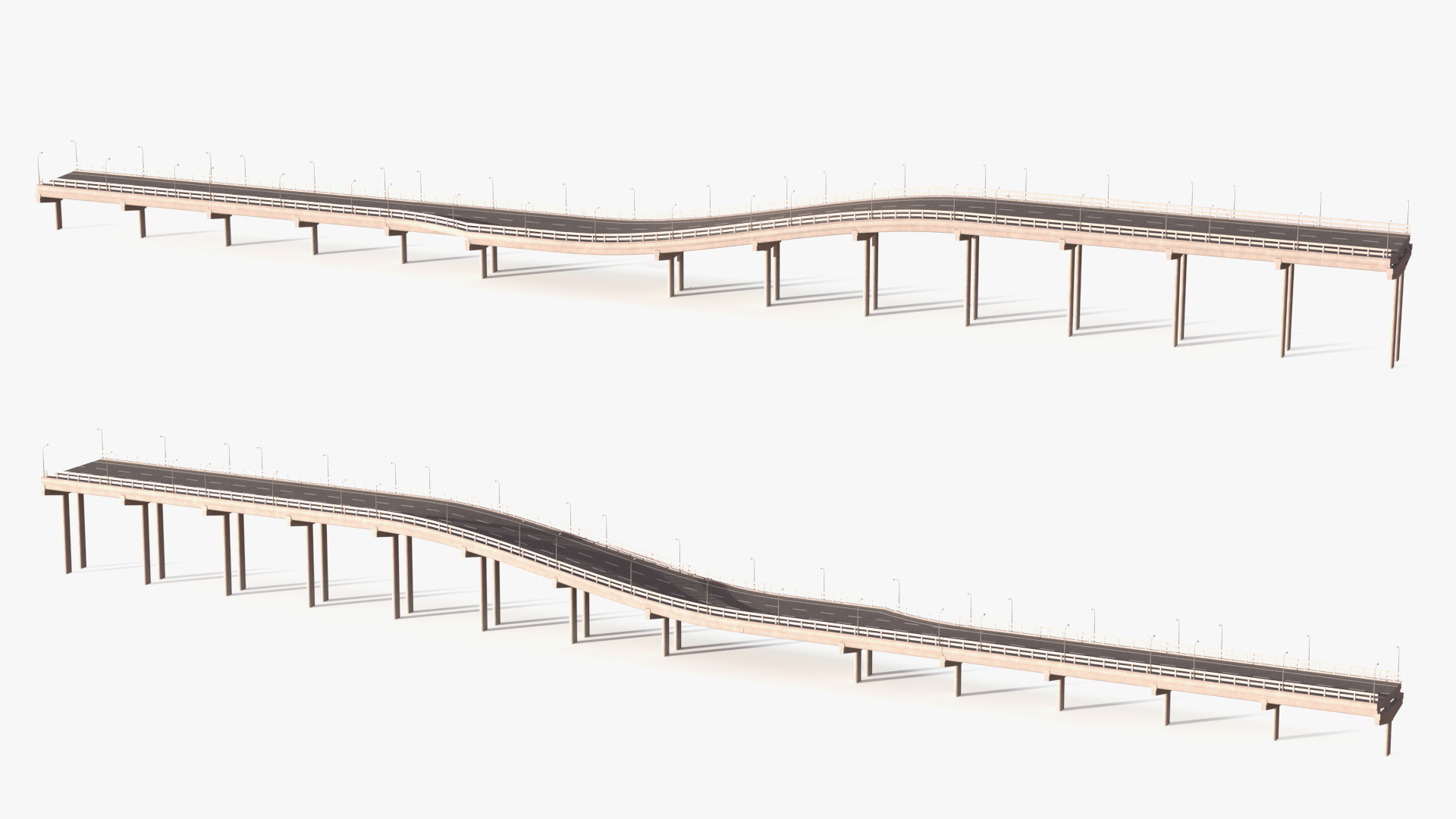 Connectable Highway Road Elements Overpass 2 to 3 Lane 3D model