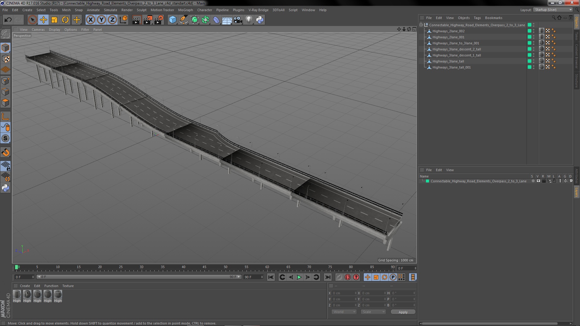 Connectable Highway Road Elements Overpass 2 to 3 Lane 3D model