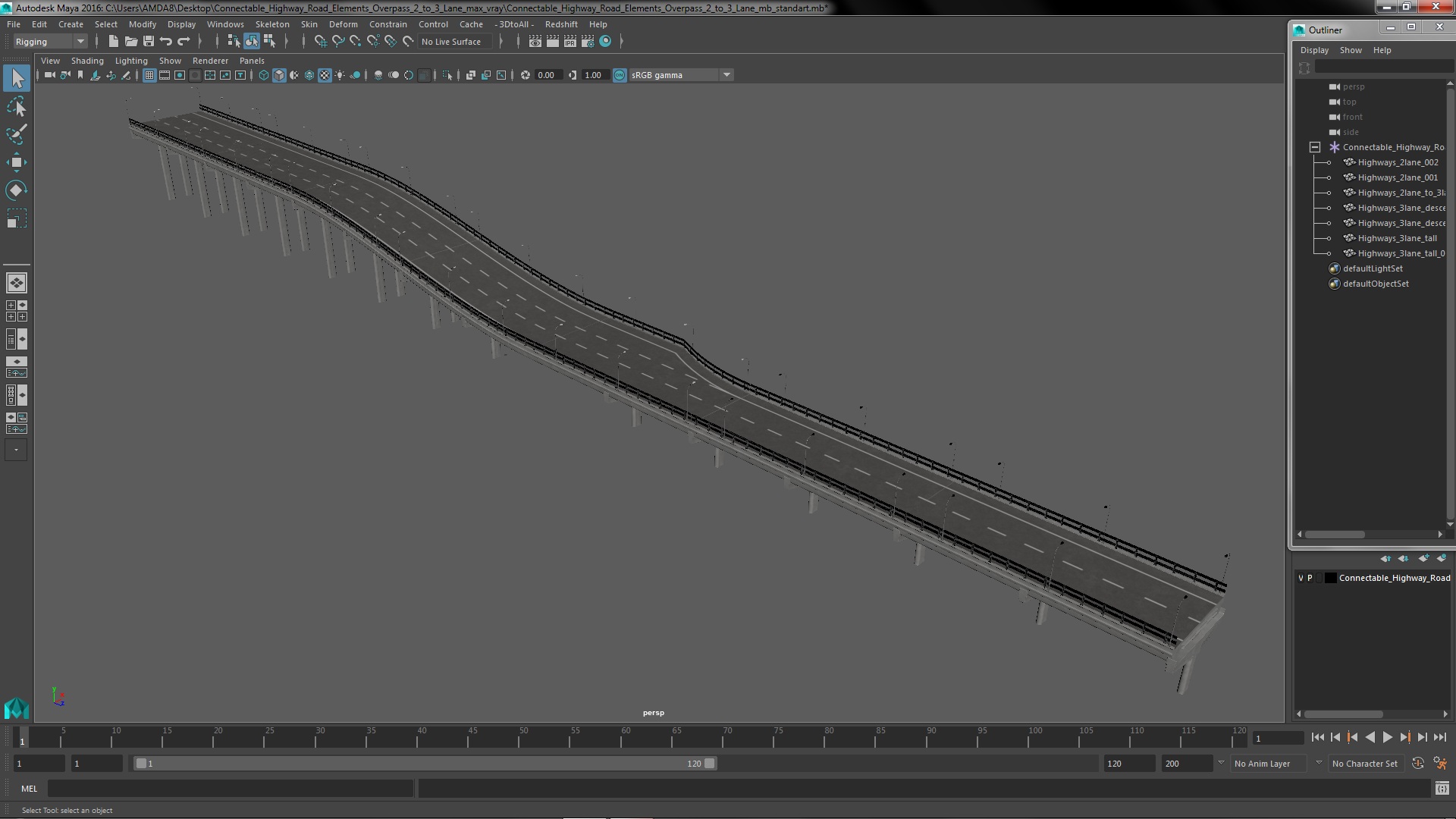 Connectable Highway Road Elements Overpass 2 to 3 Lane 3D model