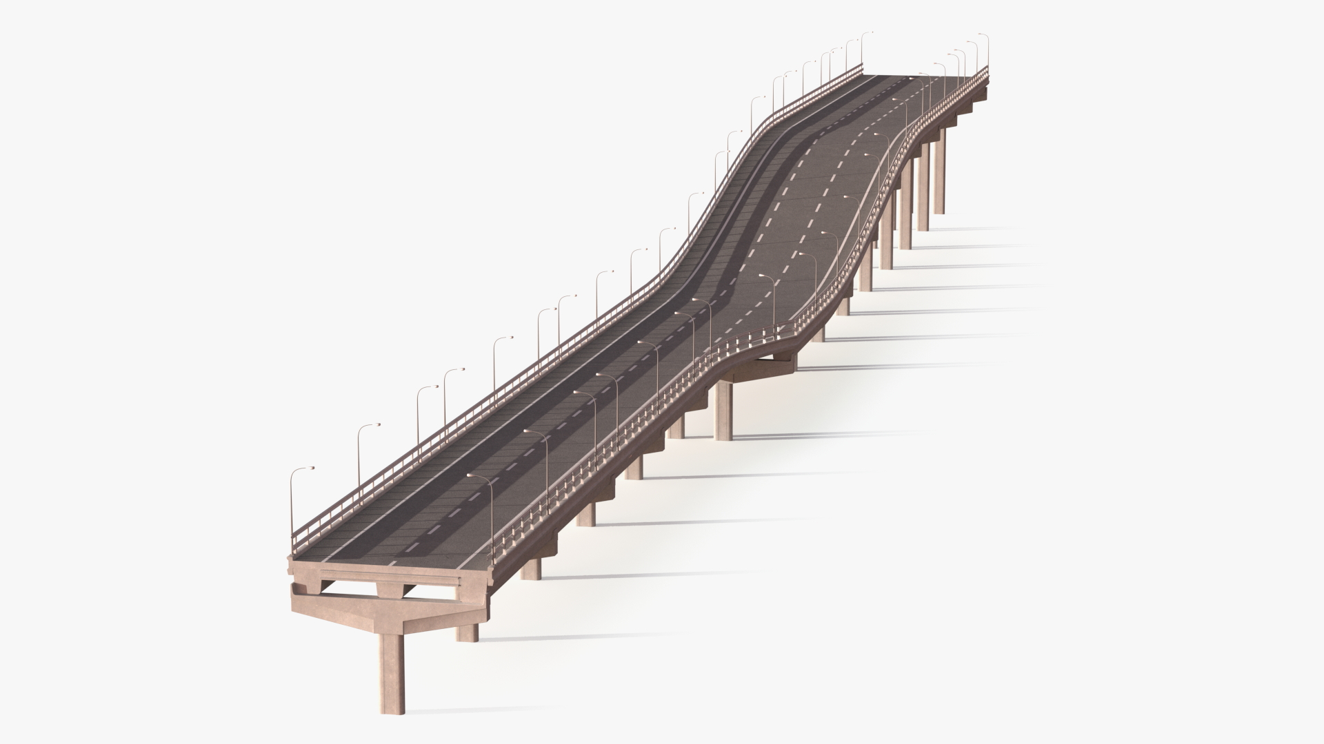 Connectable Highway Road Elements Overpass 2 to 3 Lane 3D model