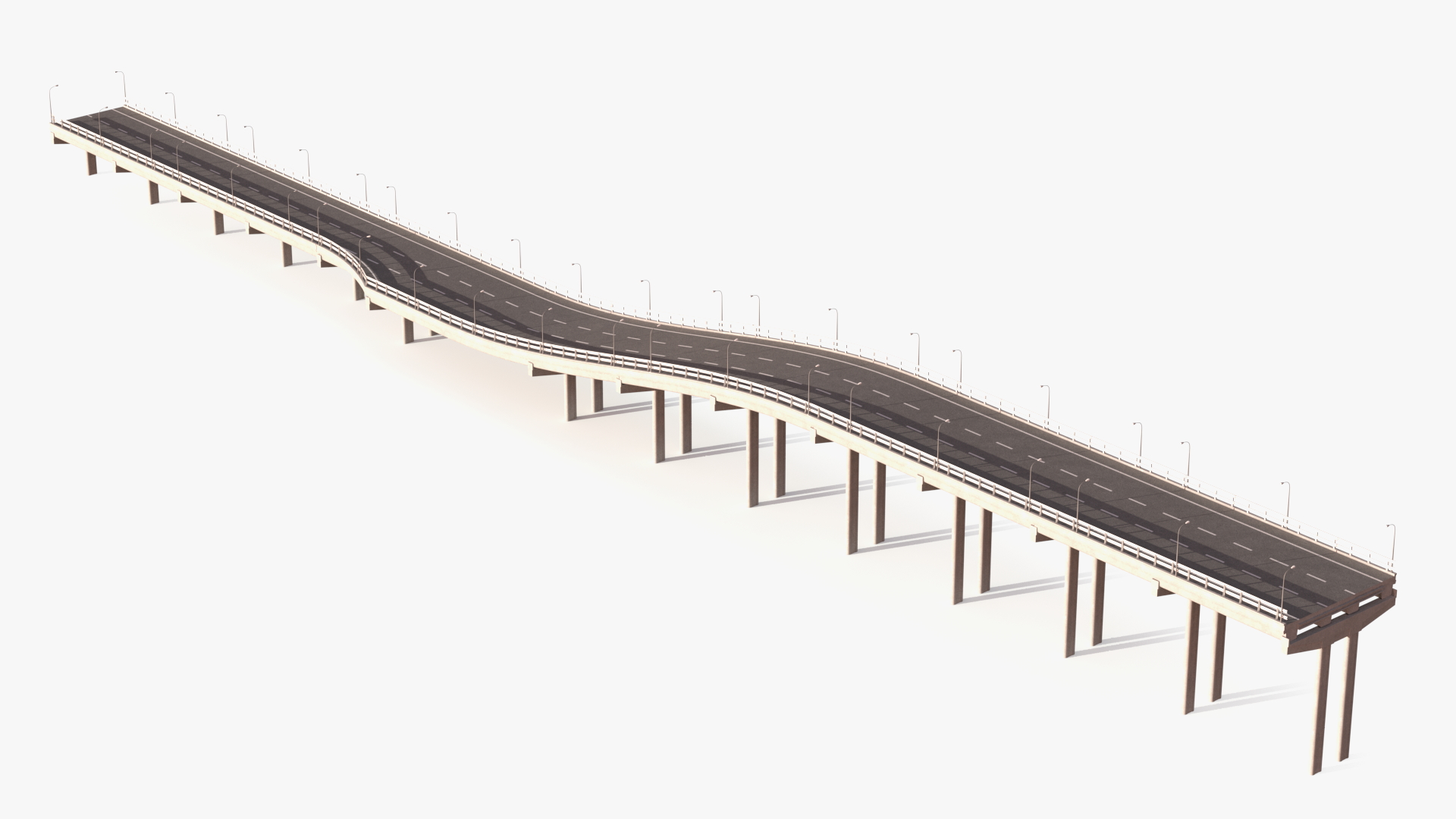 Connectable Highway Road Elements Overpass 2 to 3 Lane 3D model