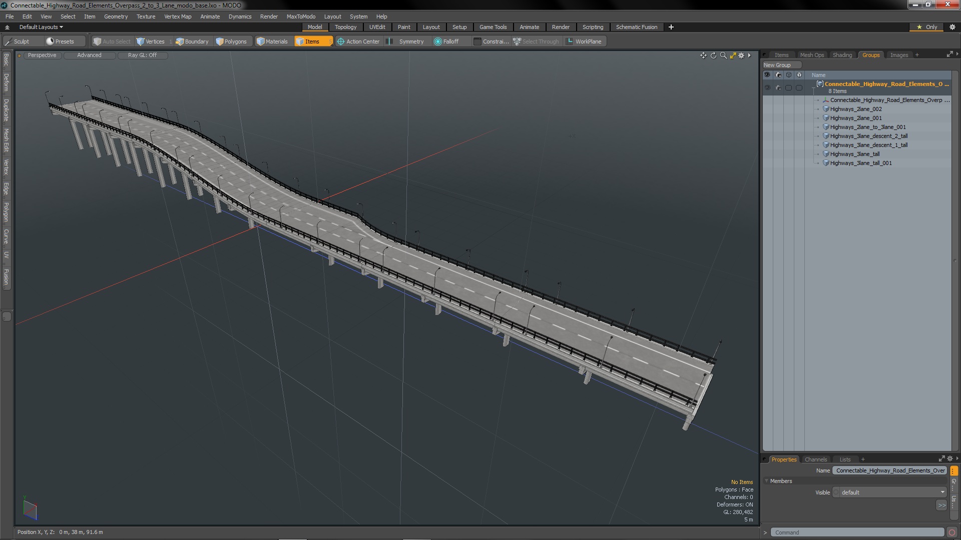 Connectable Highway Road Elements Overpass 2 to 3 Lane 3D model