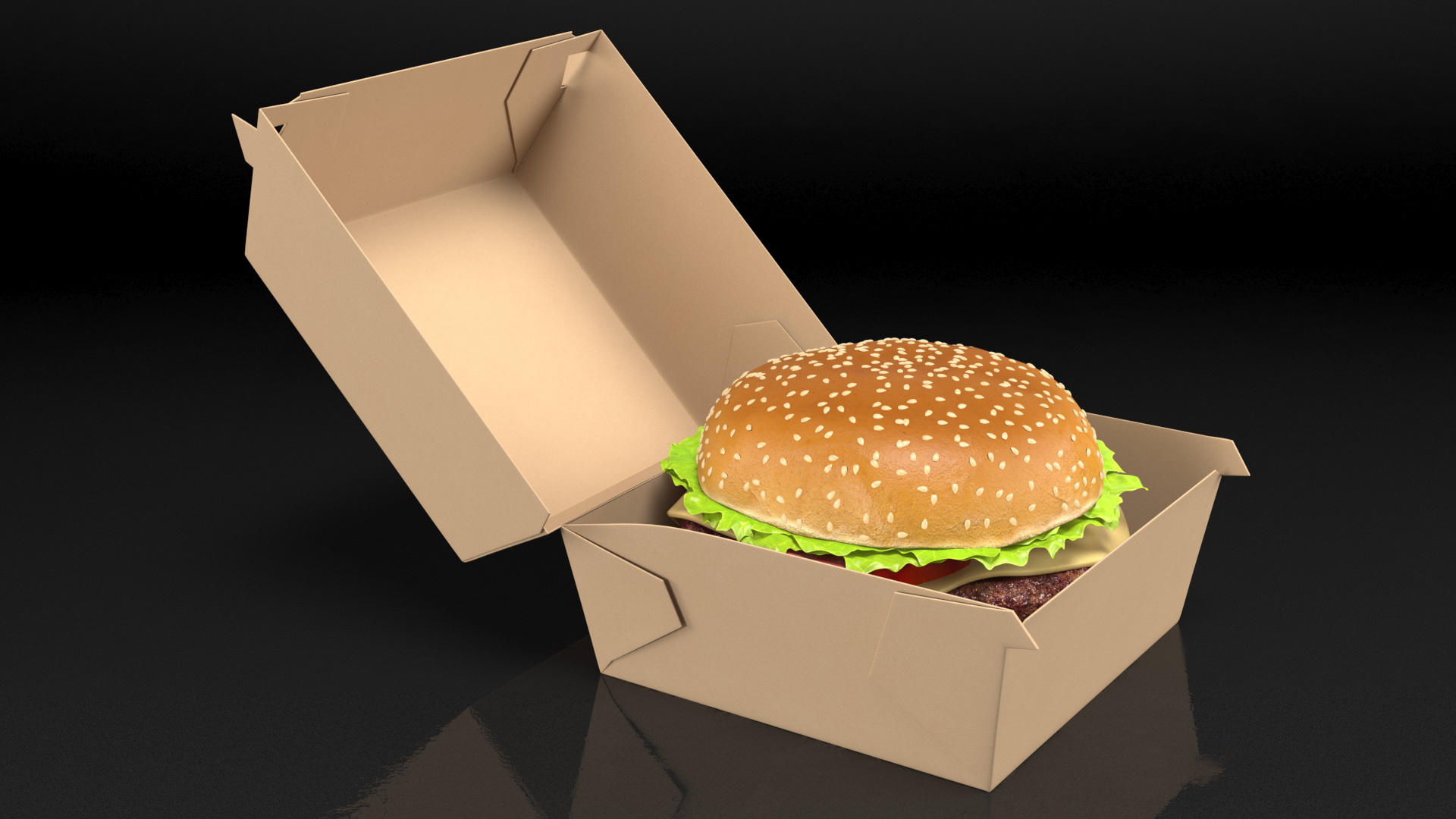 3D Burger Box Brown with Hamburger