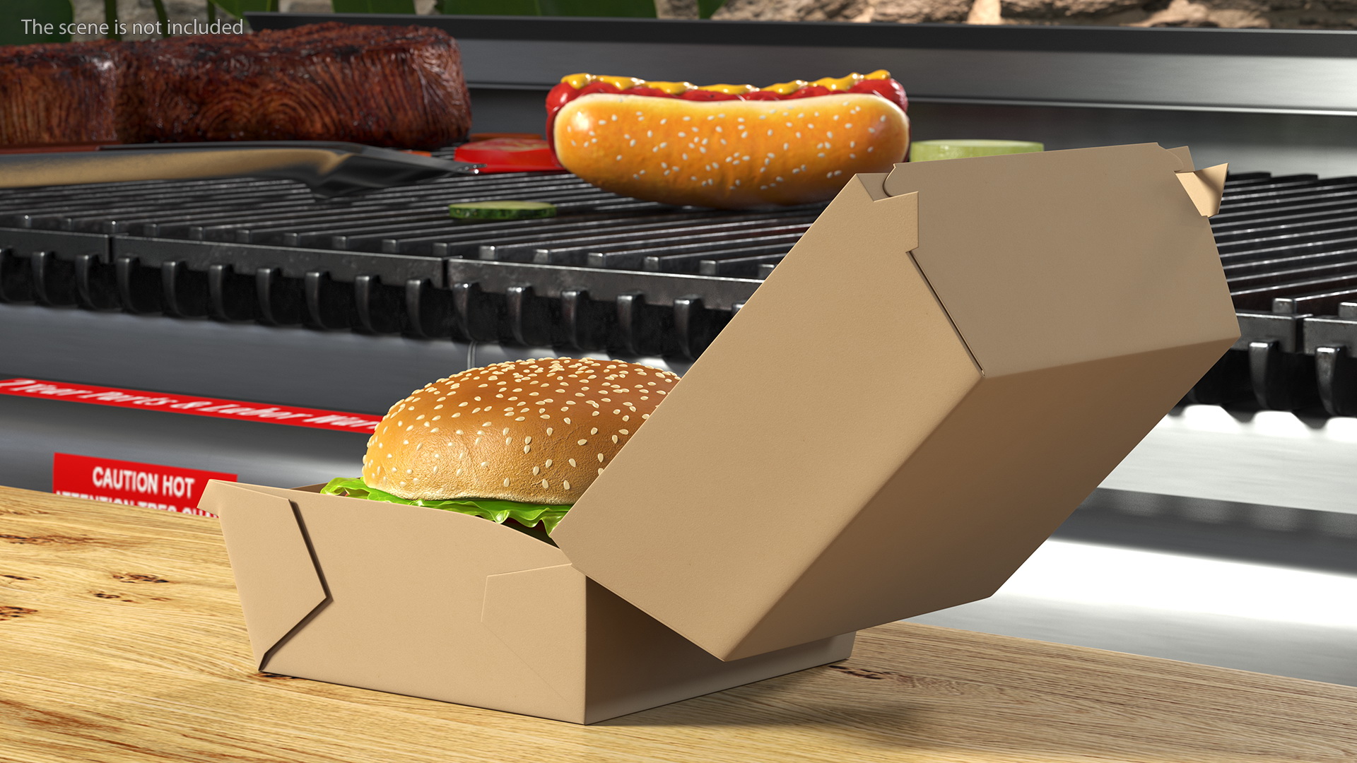 3D Burger Box Brown with Hamburger